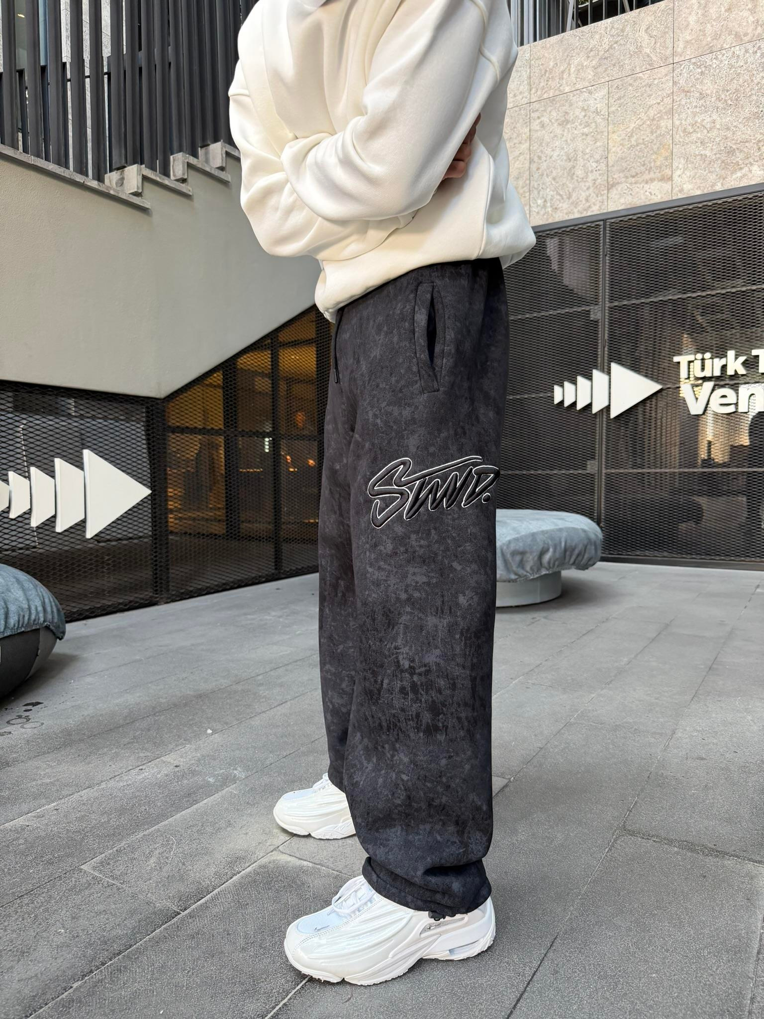 Premium Acid İşlemeli SW Yıkamalı Baggy Eşofman - Siyah