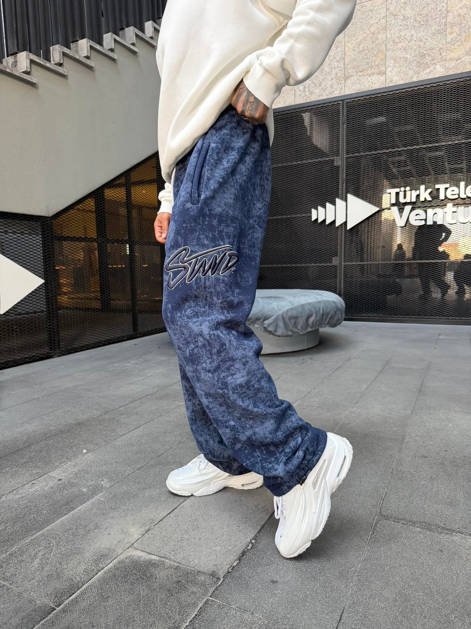 Premium Acid İşlemeli SW Yıkamalı Baggy Eşofman - İndigo