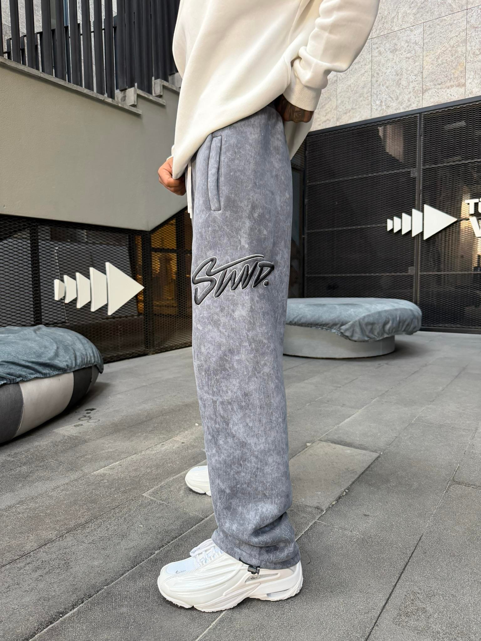 Premium Acid İşlemeli SW Yıkamalı Baggy Eşofman - Füme