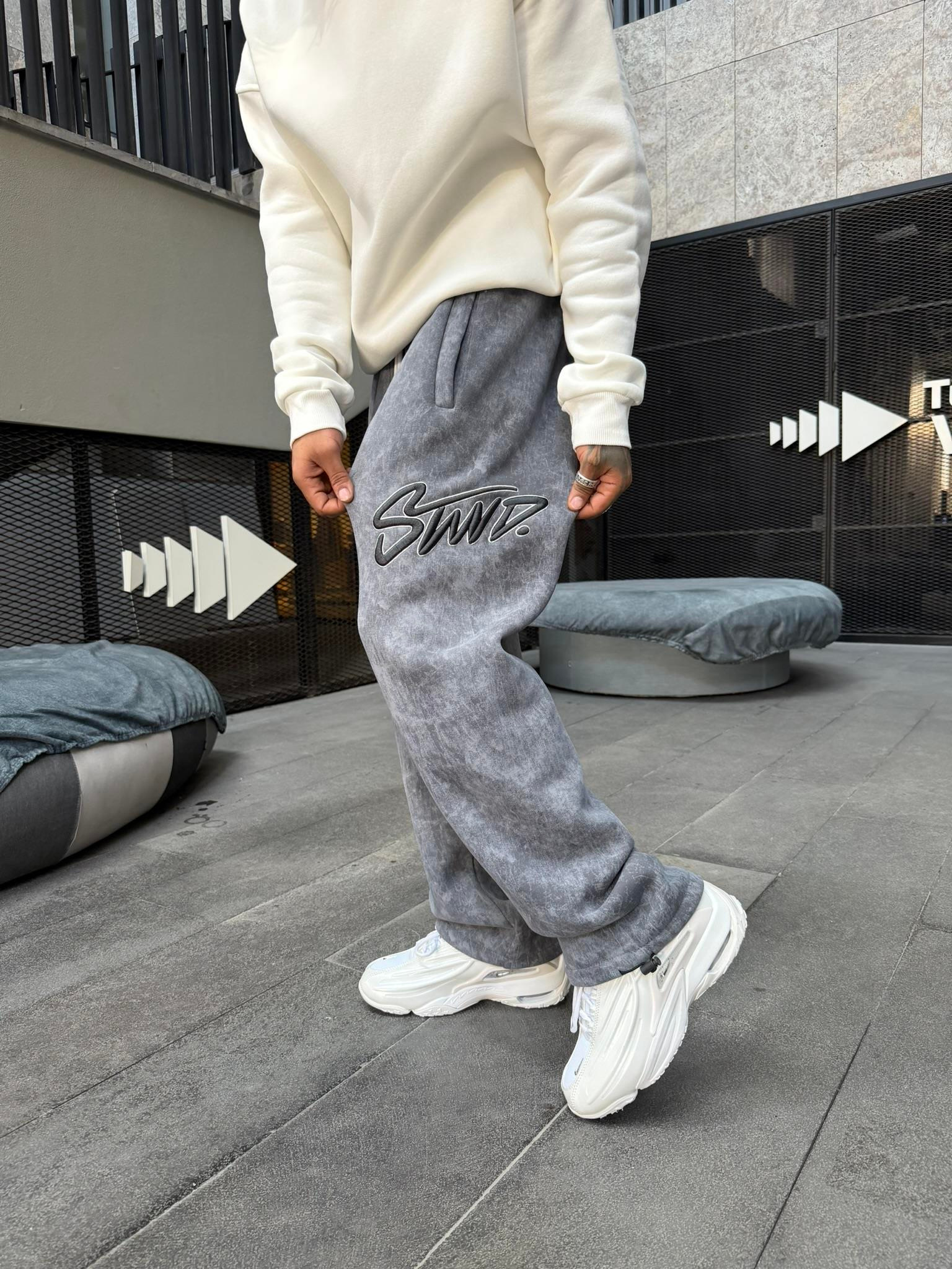 Premium Acid İşlemeli SW Yıkamalı Baggy Eşofman - Füme