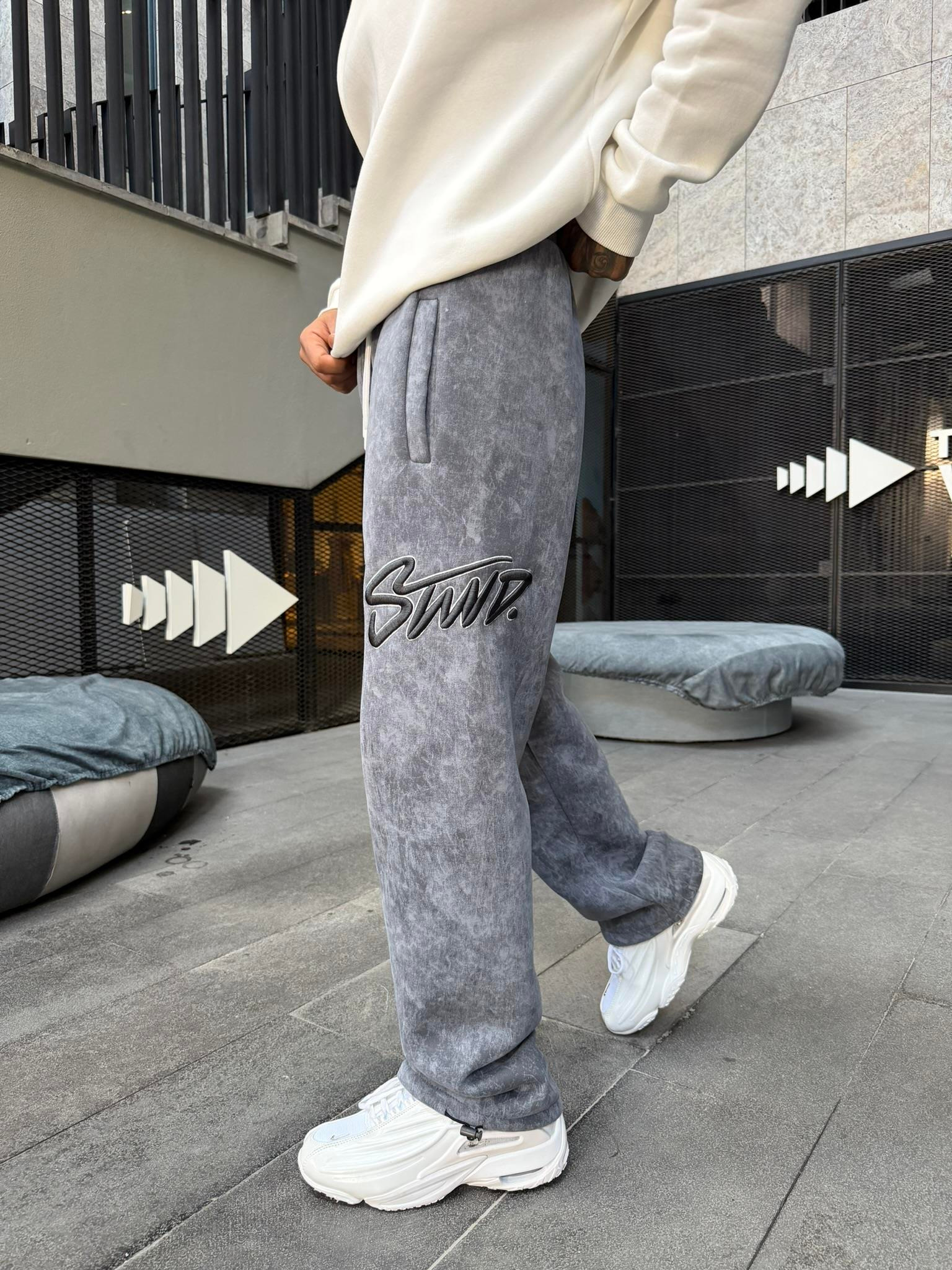 Premium Acid İşlemeli SW Yıkamalı Baggy Eşofman - Füme