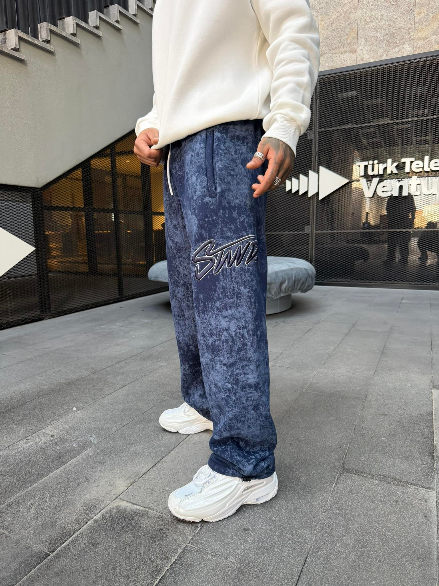 Premium Acid İşlemeli SW Yıkamalı Baggy Eşofman - İndigo