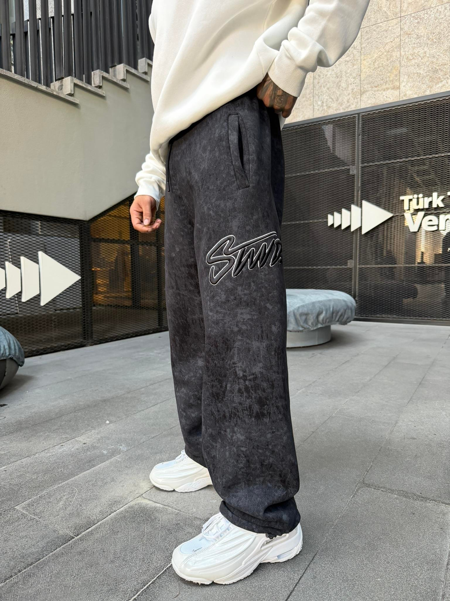Premium Acid İşlemeli SW Yıkamalı Baggy Eşofman - Siyah