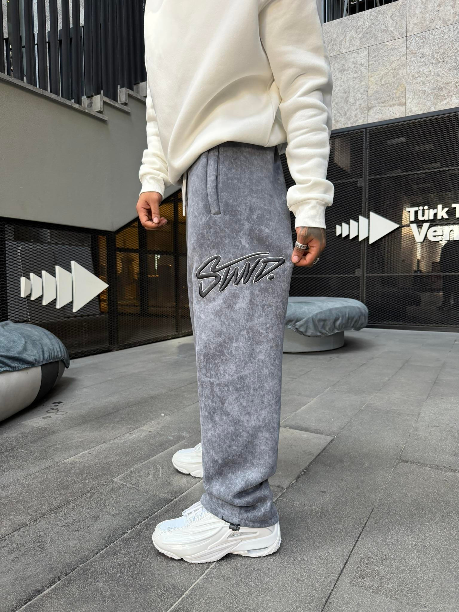 Premium Acid İşlemeli SW Yıkamalı Baggy Eşofman - Füme