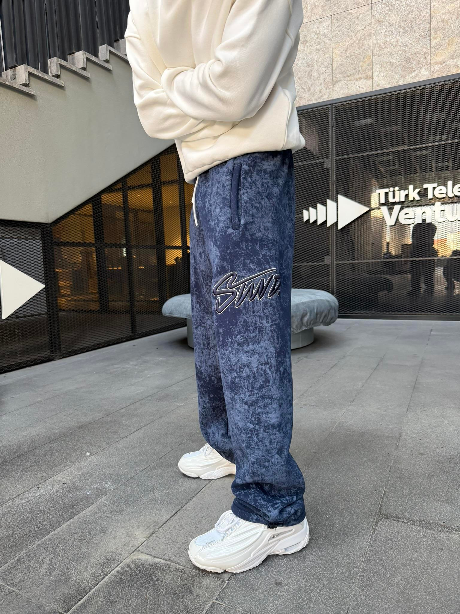 Premium Acid İşlemeli SW Yıkamalı Baggy Eşofman - İndigo