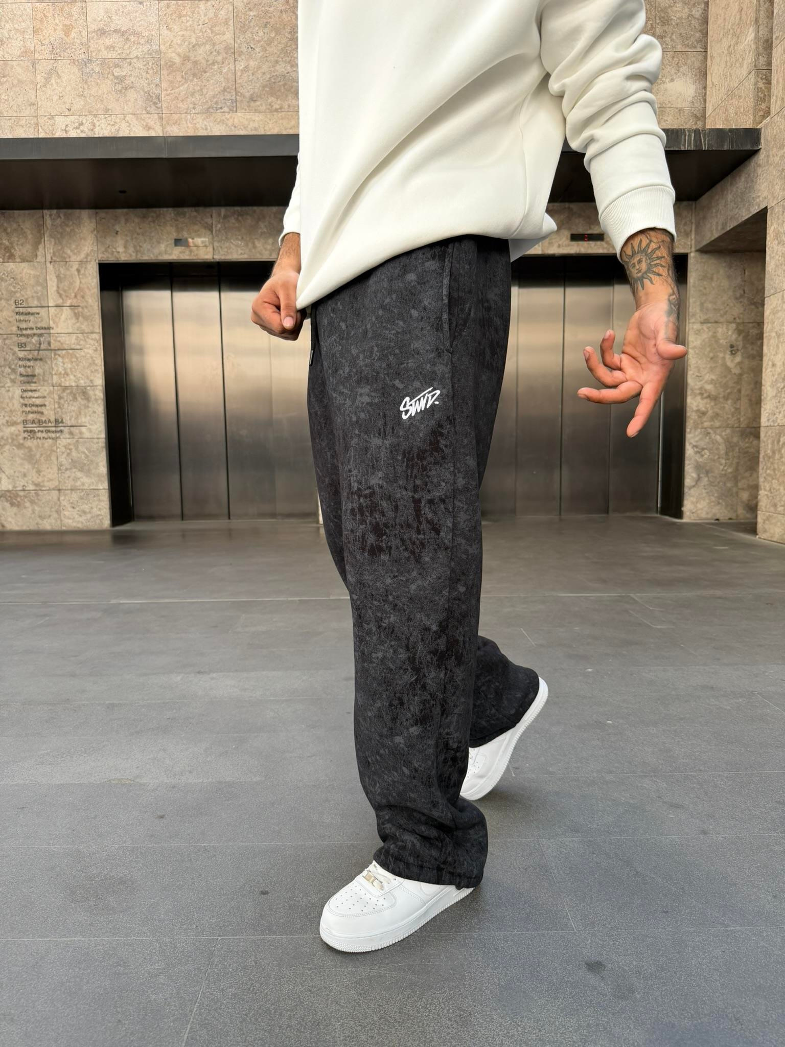 Premium Acid SW Yıkamalı Baggy Eşofman - Siyah