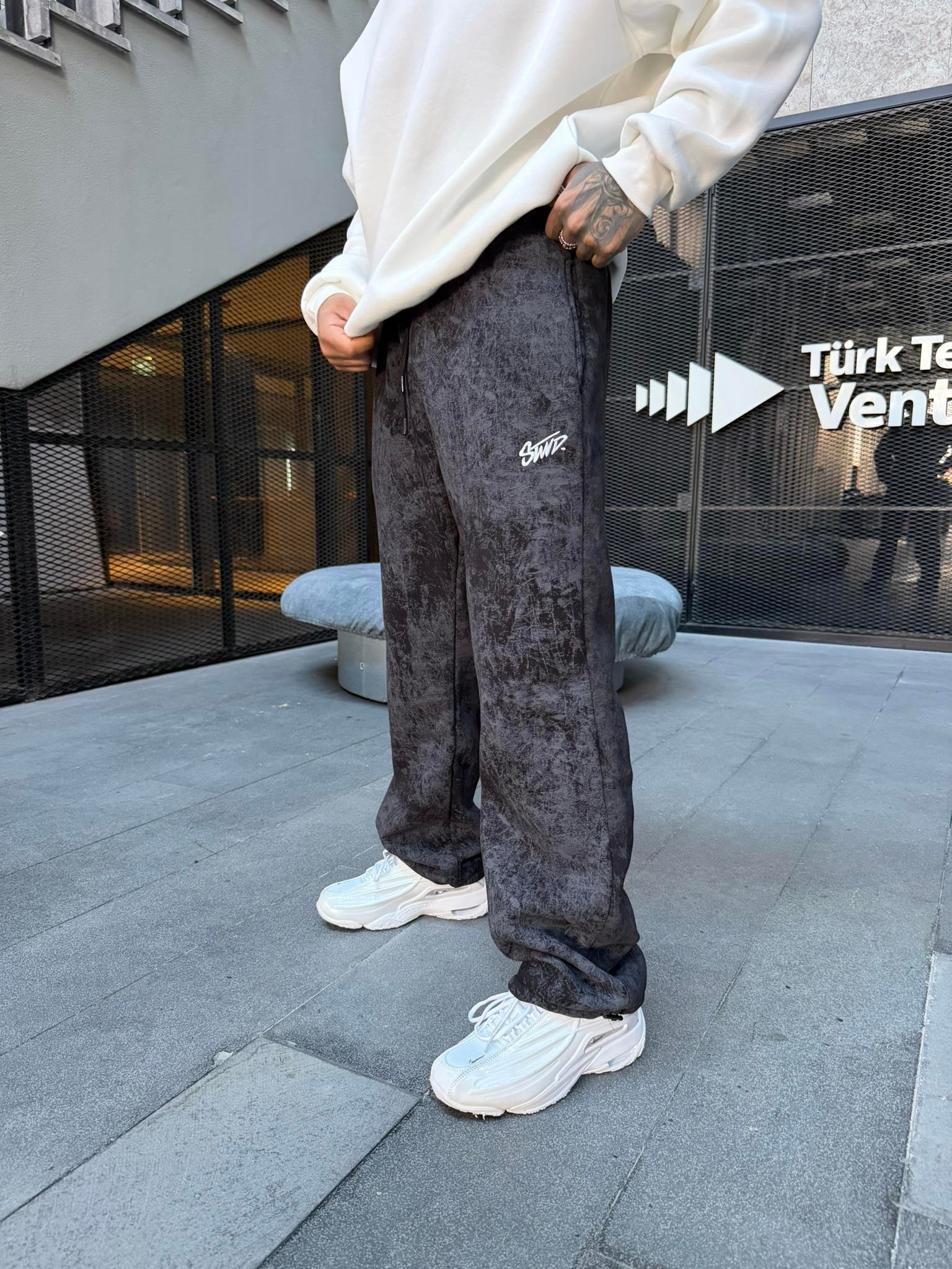 Premium Acid SW Yıkamalı Baggy Eşofman - Siyah