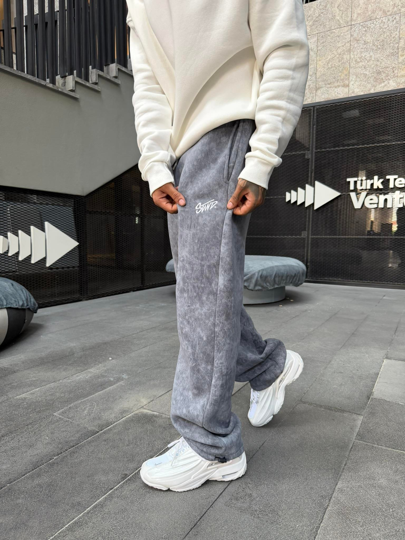 Premium Acid SW Yıkamalı Baggy Eşofman - Füme