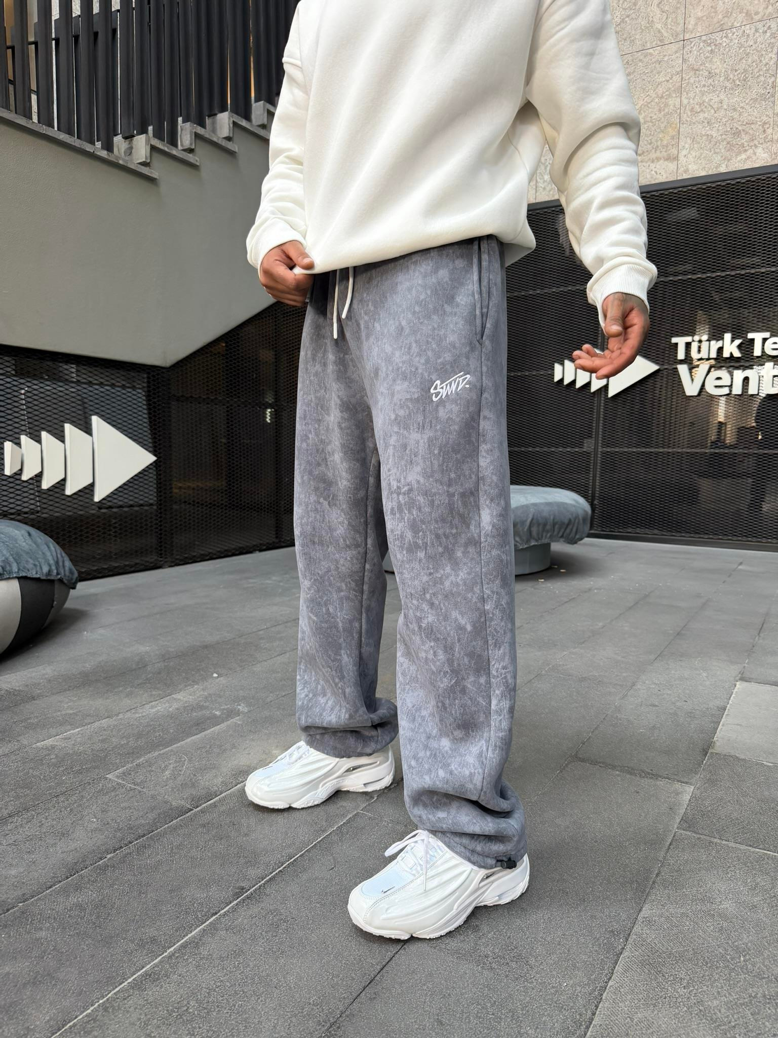 Premium Acid SW Yıkamalı Baggy Eşofman - Füme