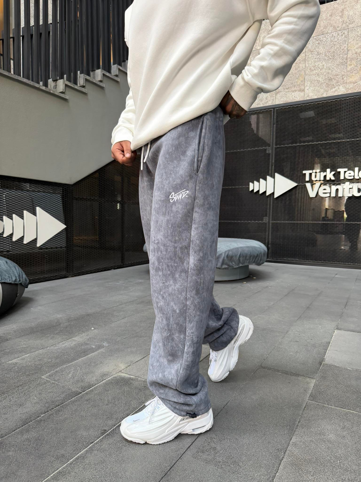 Premium Acid SW Yıkamalı Baggy Eşofman - Füme