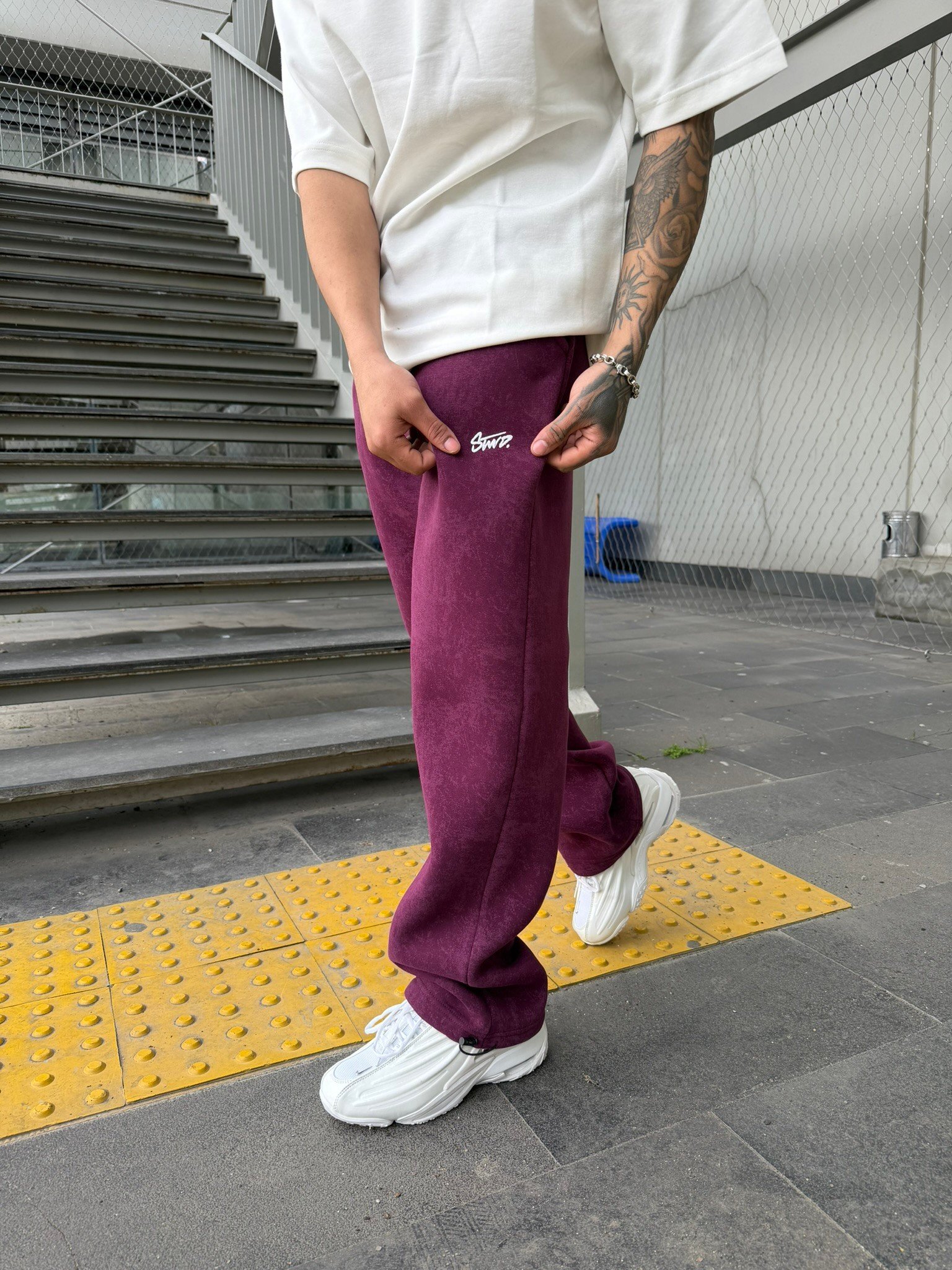 Premium Acid SW Yıkamalı Baggy Eşofman - Bordo