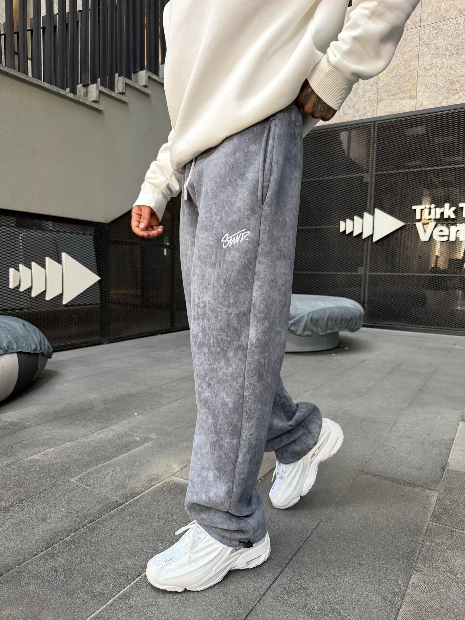 Premium Acid SW Yıkamalı Baggy Eşofman - Füme