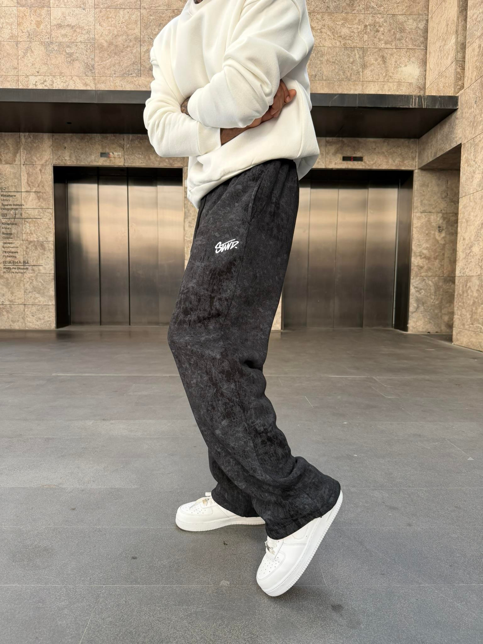 Premium Acid SW Yıkamalı Baggy Eşofman - Siyah