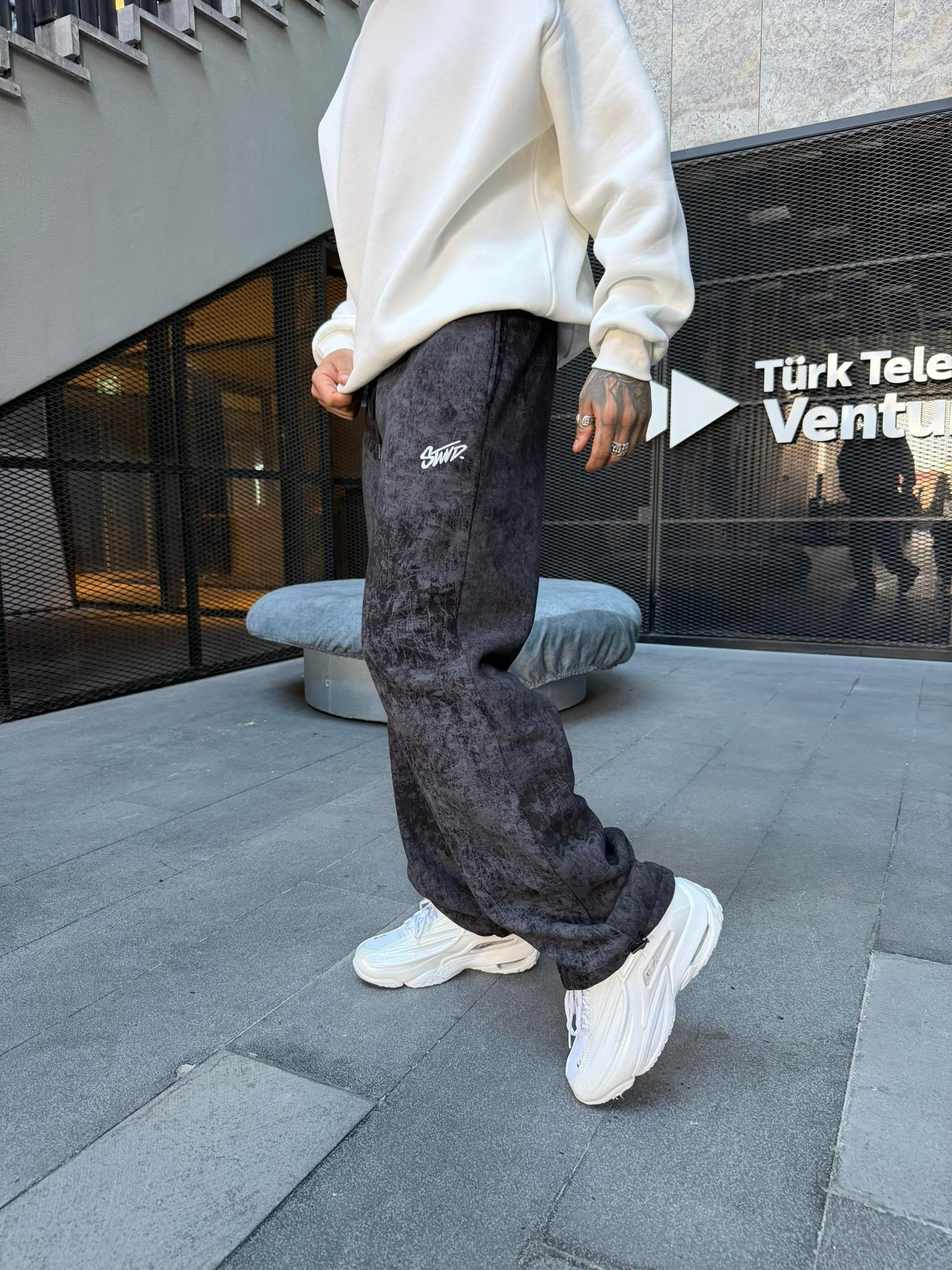 Premium Acid SW Yıkamalı Baggy Eşofman - Siyah