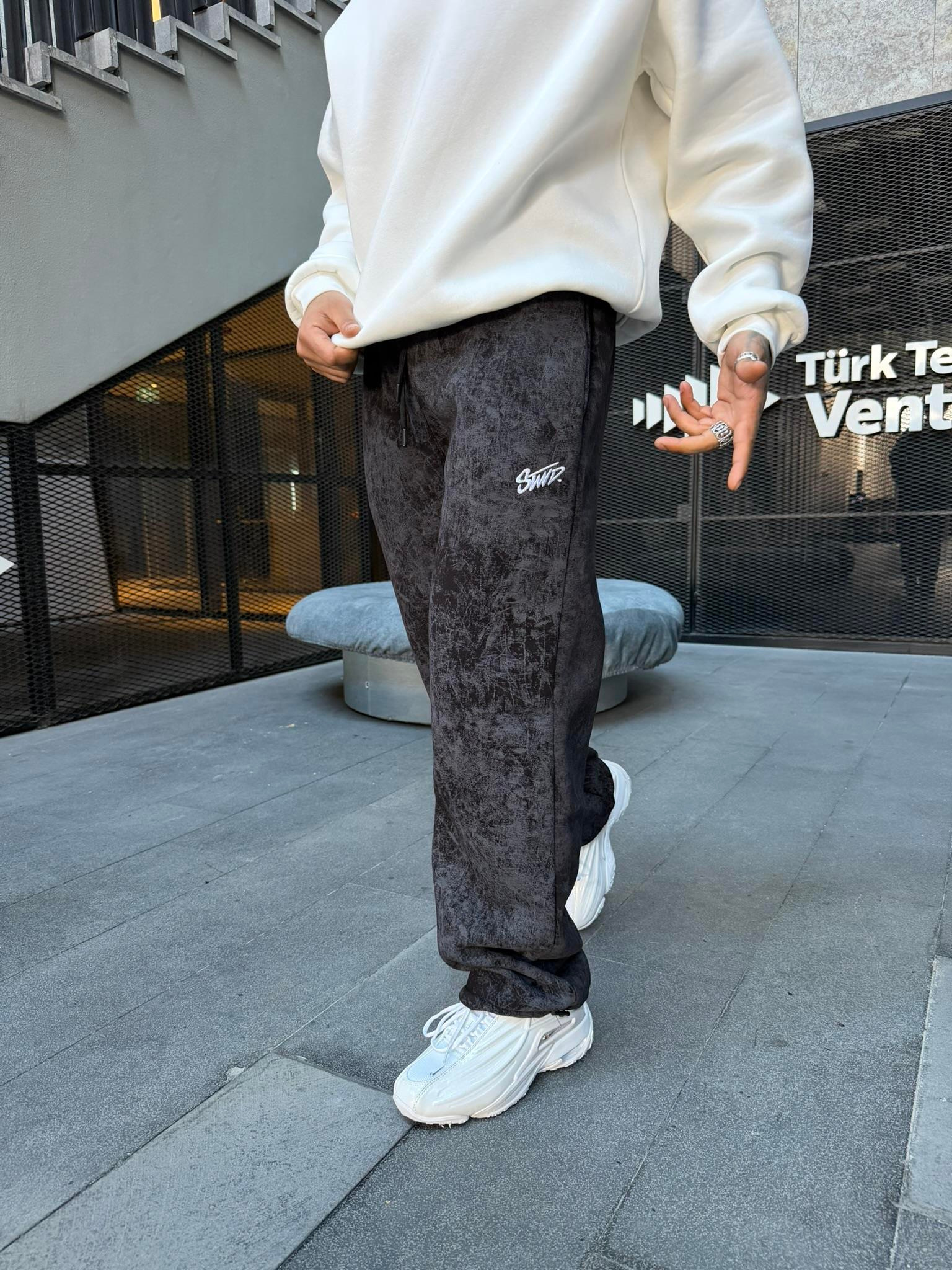 Premium Acid SW Yıkamalı Baggy Eşofman - Siyah