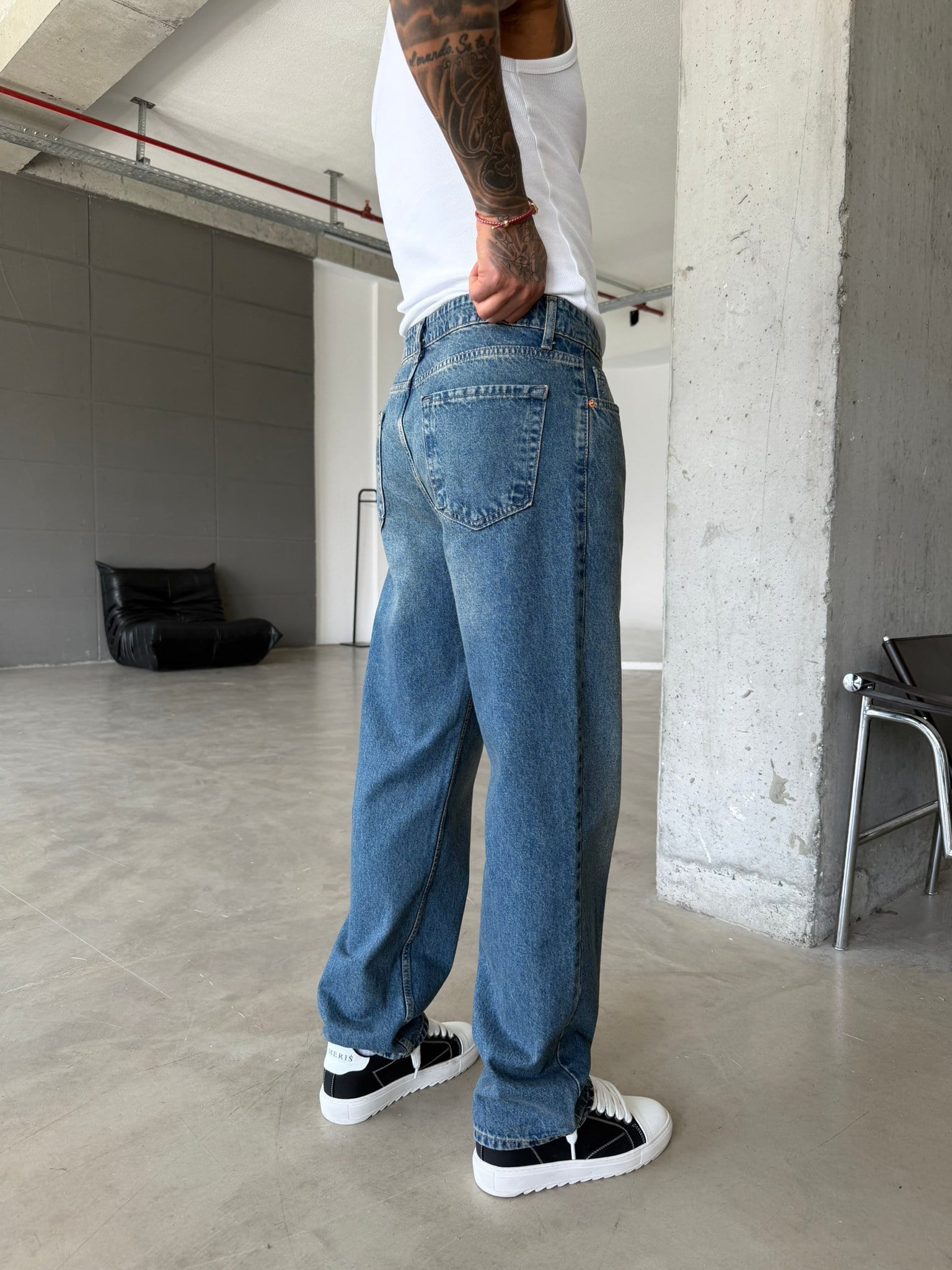 Premium Basic Baggy Fit Pantolon - Mavi