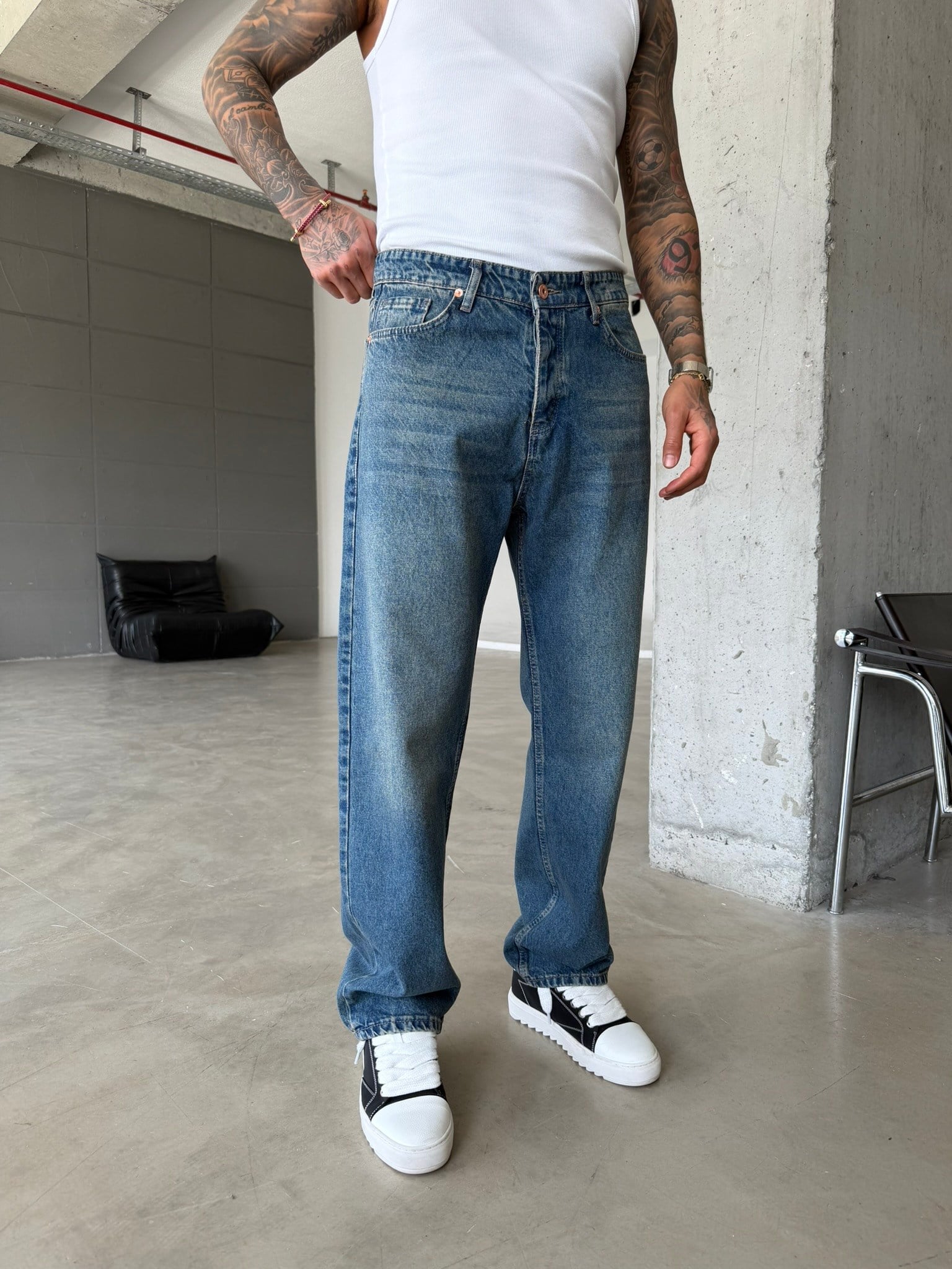 Premium Basic Baggy Fit Pantolon - Mavi