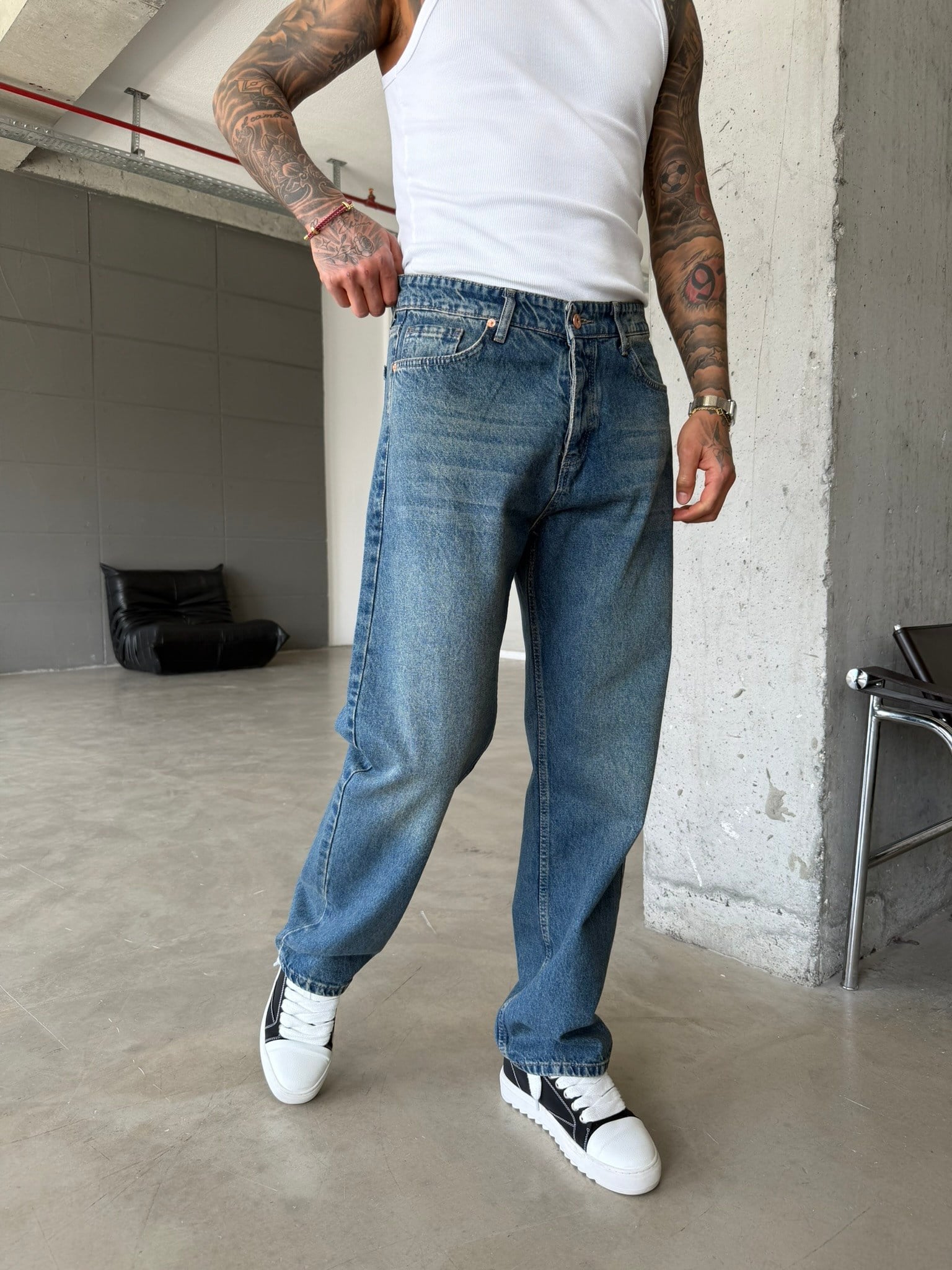 Premium Basic Baggy Fit Pantolon - Mavi