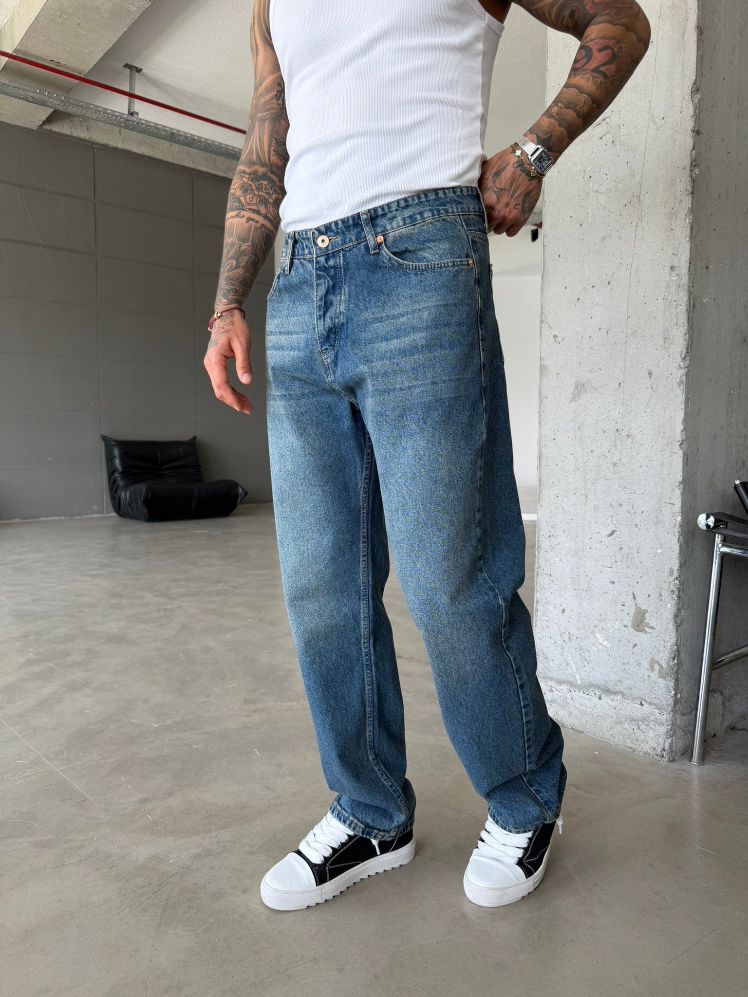 Premium Basic Baggy Fit Pantolon - Mavi