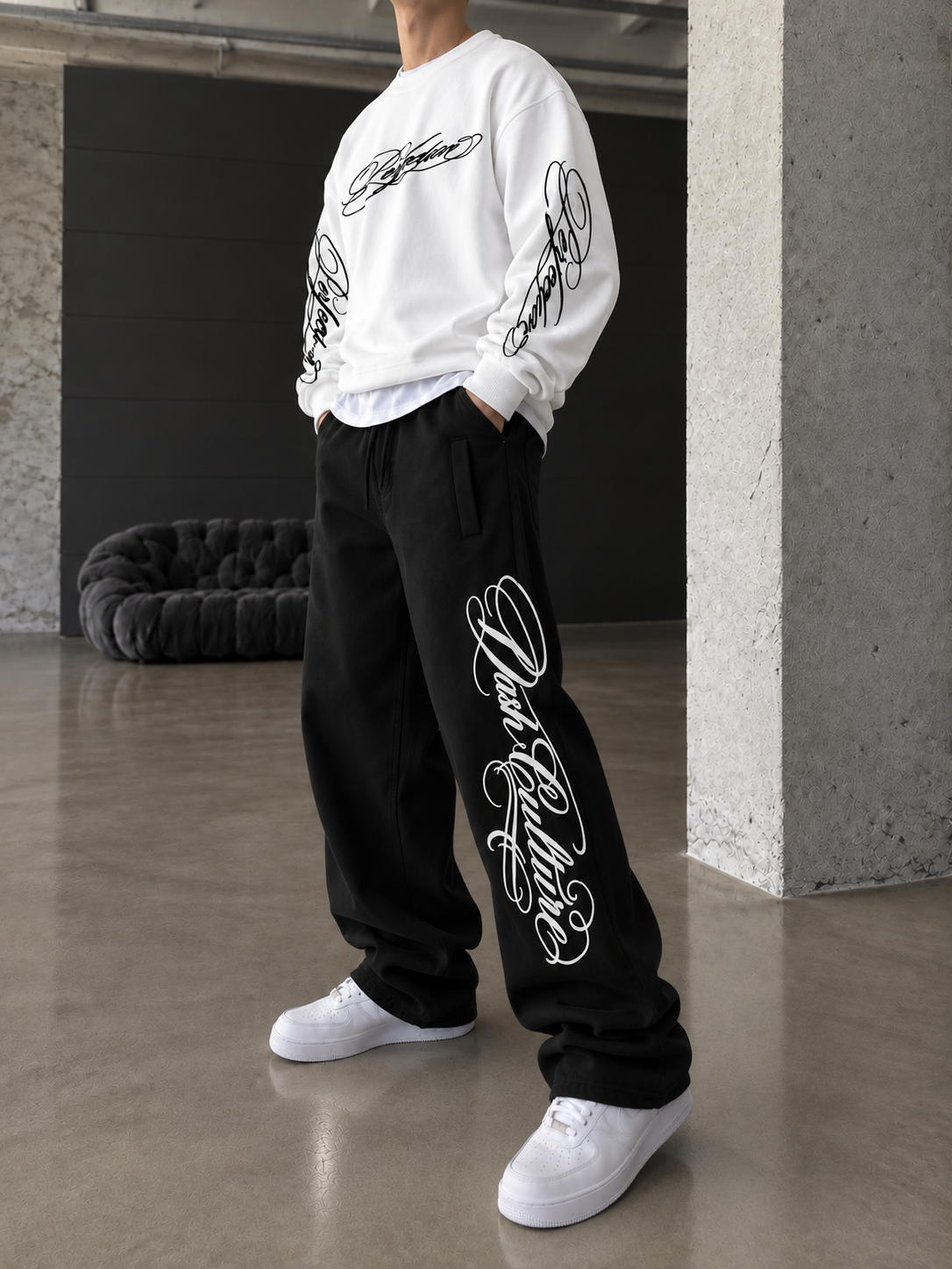 Premium Basic Nakışlı Baggy Eşfoman