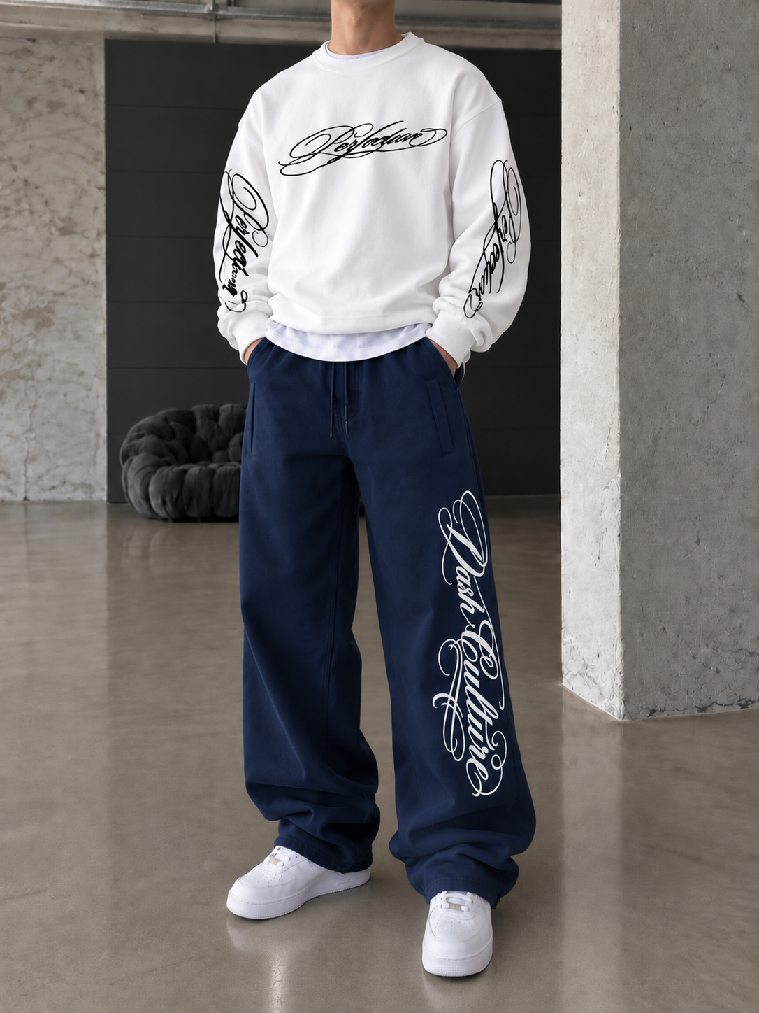 Premium Basic Nakışlı Baggy Eşfoman