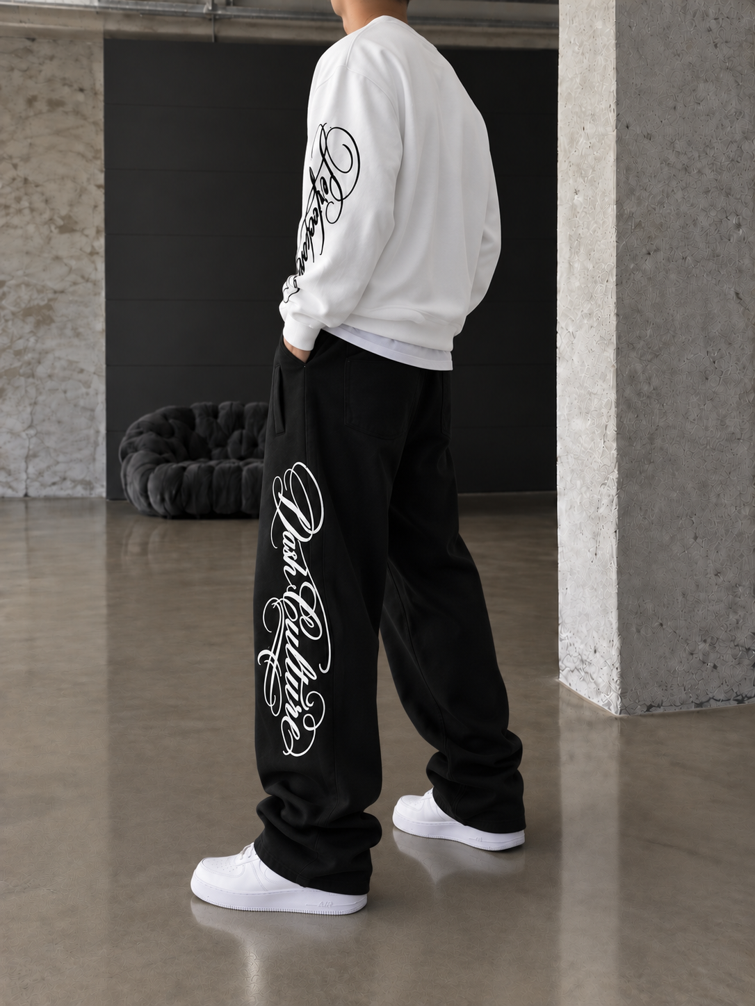 Premium Basic Nakışlı Baggy Eşfoman