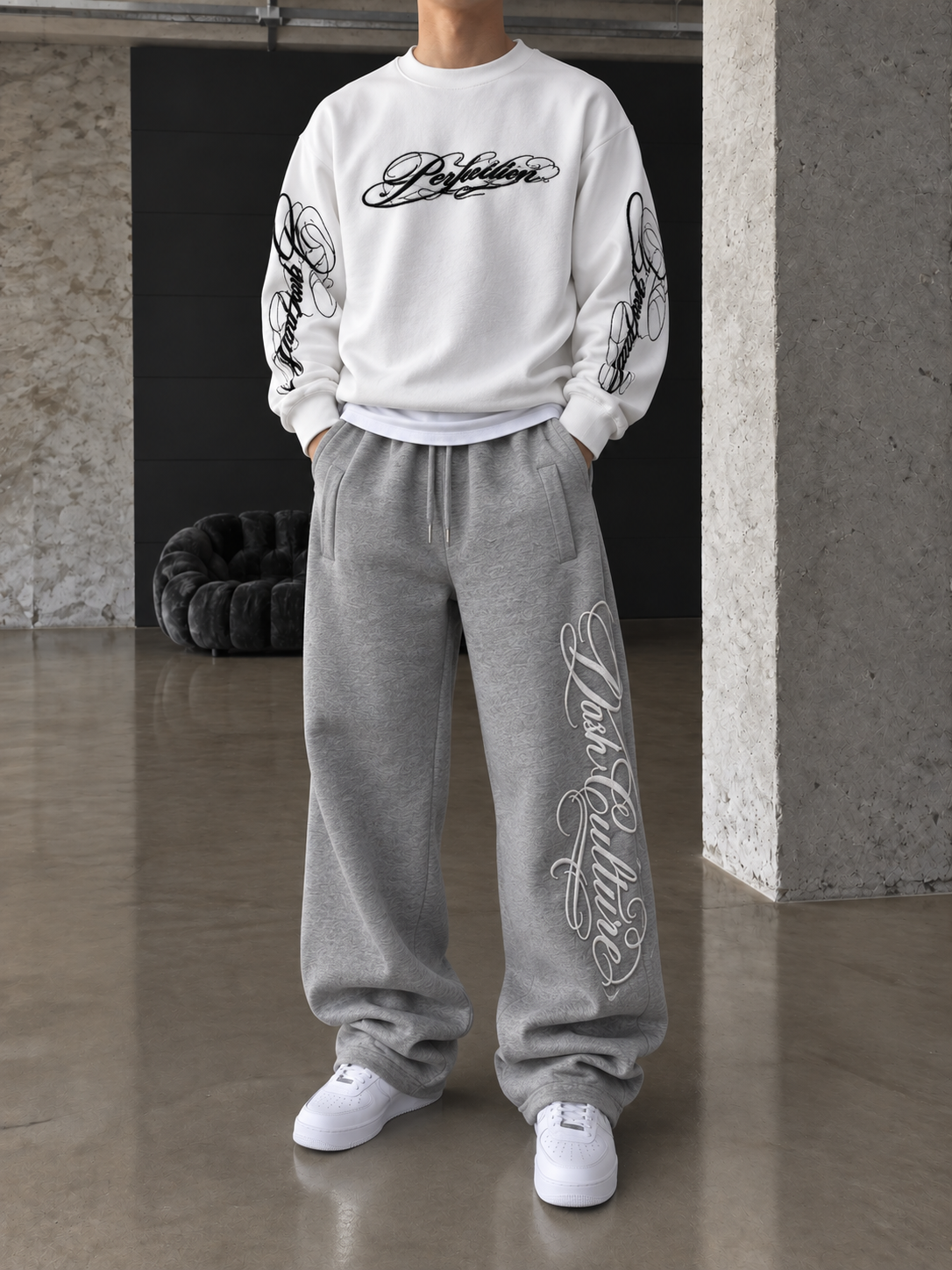 Premium Basic Nakışlı Baggy Eşfoman