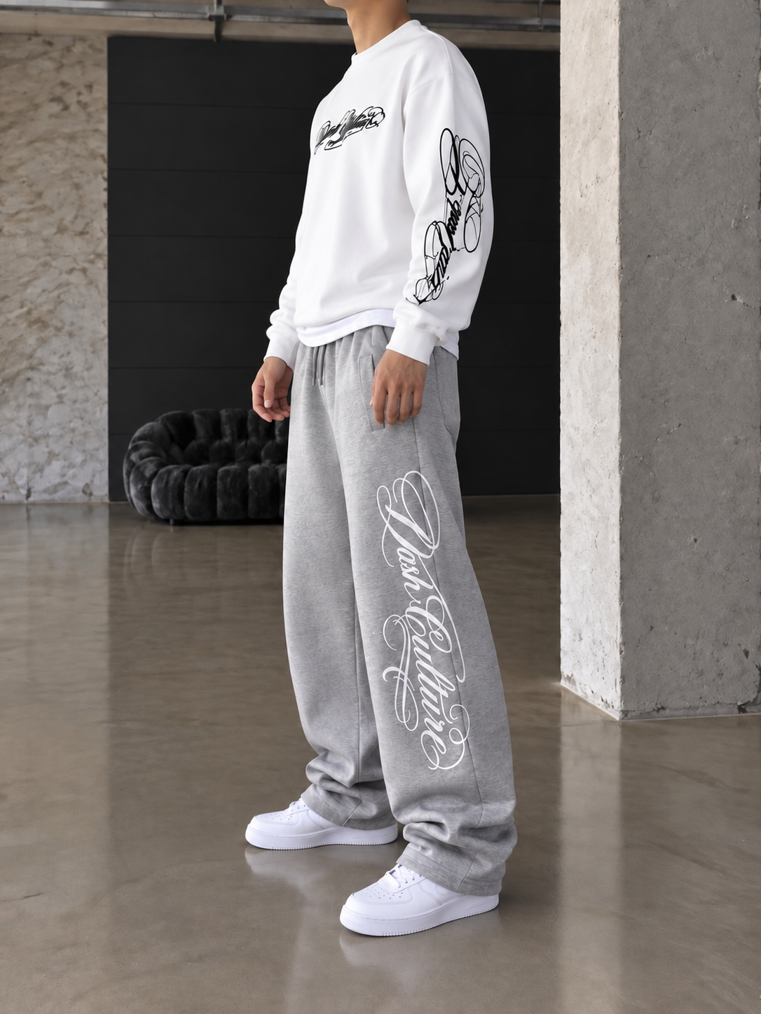 Premium Basic Nakışlı Baggy Eşfoman