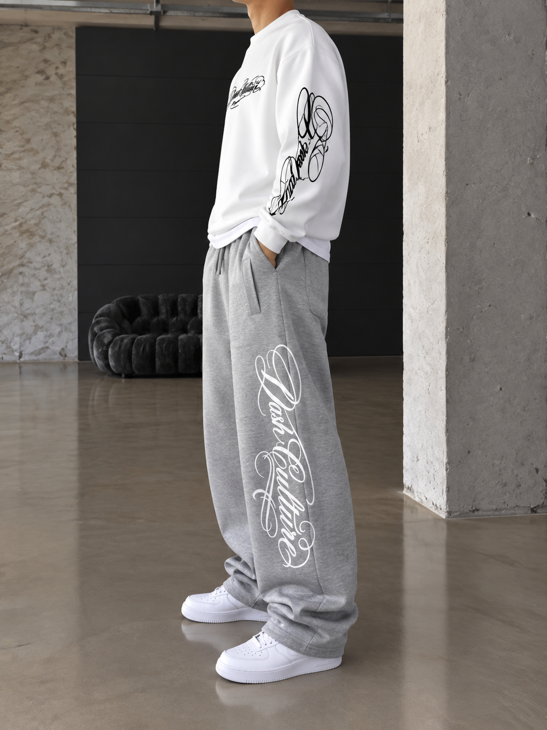 Premium Basic Nakışlı Baggy Eşfoman