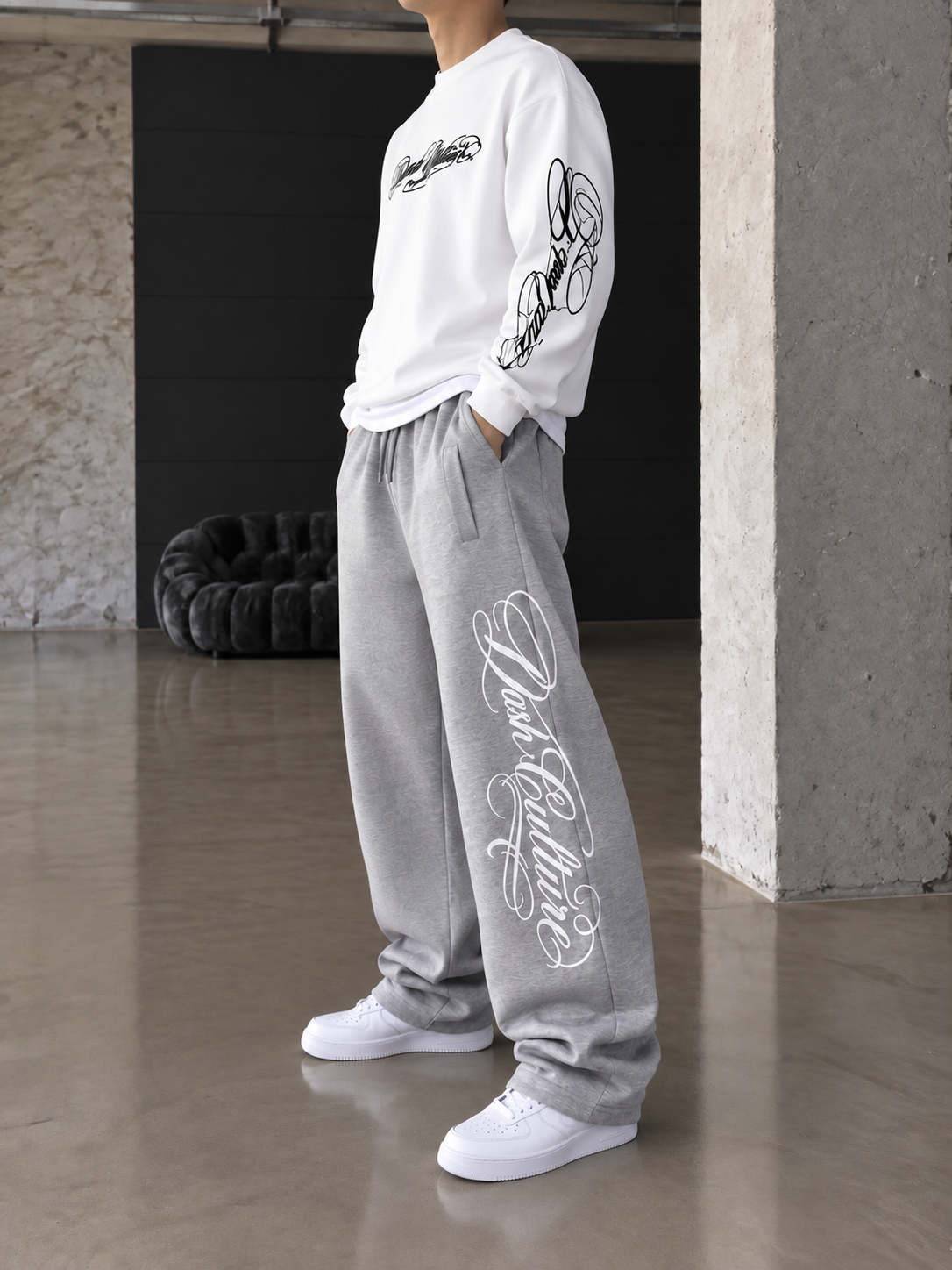 Premium Basic Nakışlı Baggy Eşfoman