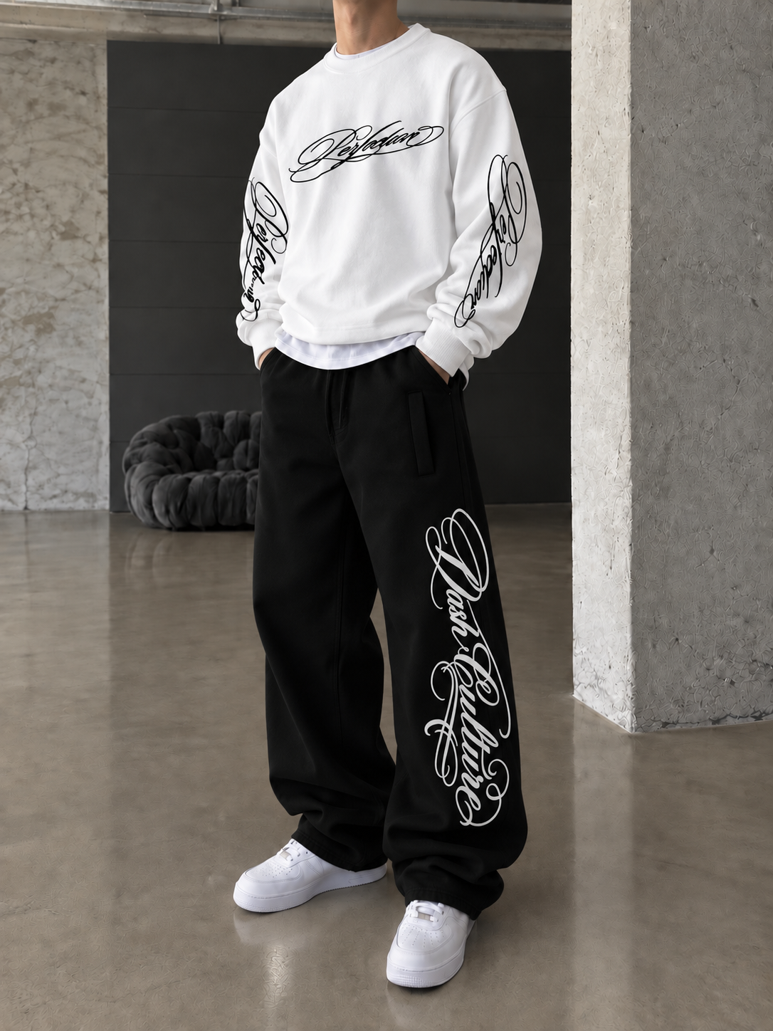 Premium Basic Nakışlı Baggy Eşfoman