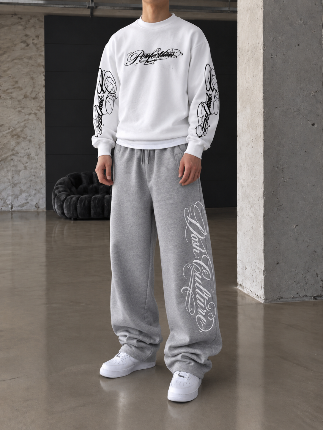 Premium Basic Nakışlı Baggy Eşfoman