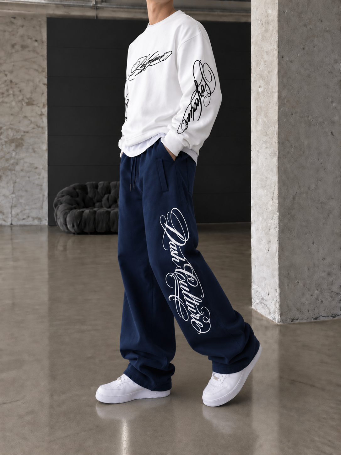 Premium Basic Nakışlı Baggy Eşfoman