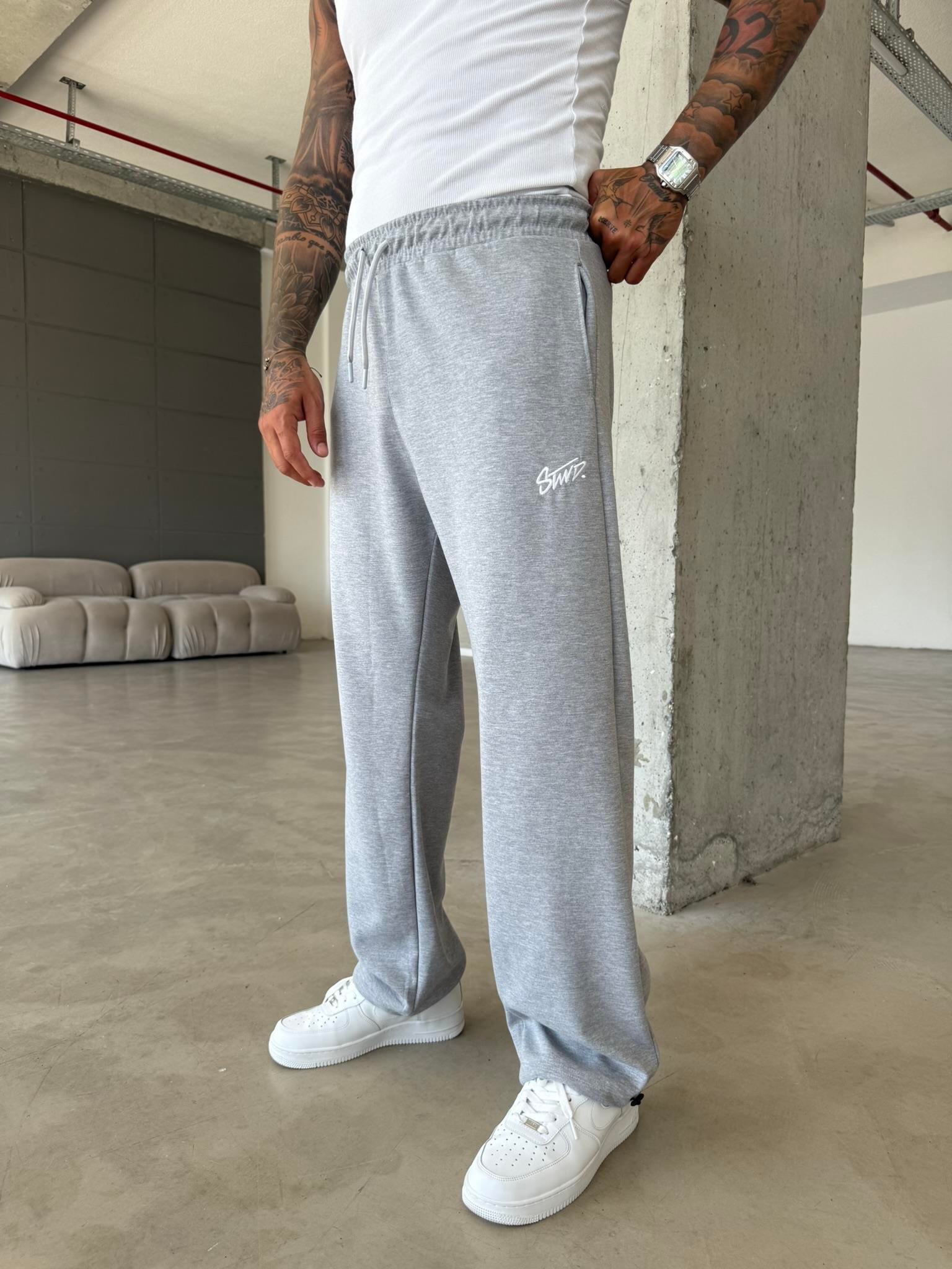 Premium Basic Nakışlı Baggy Eşofman - Gri