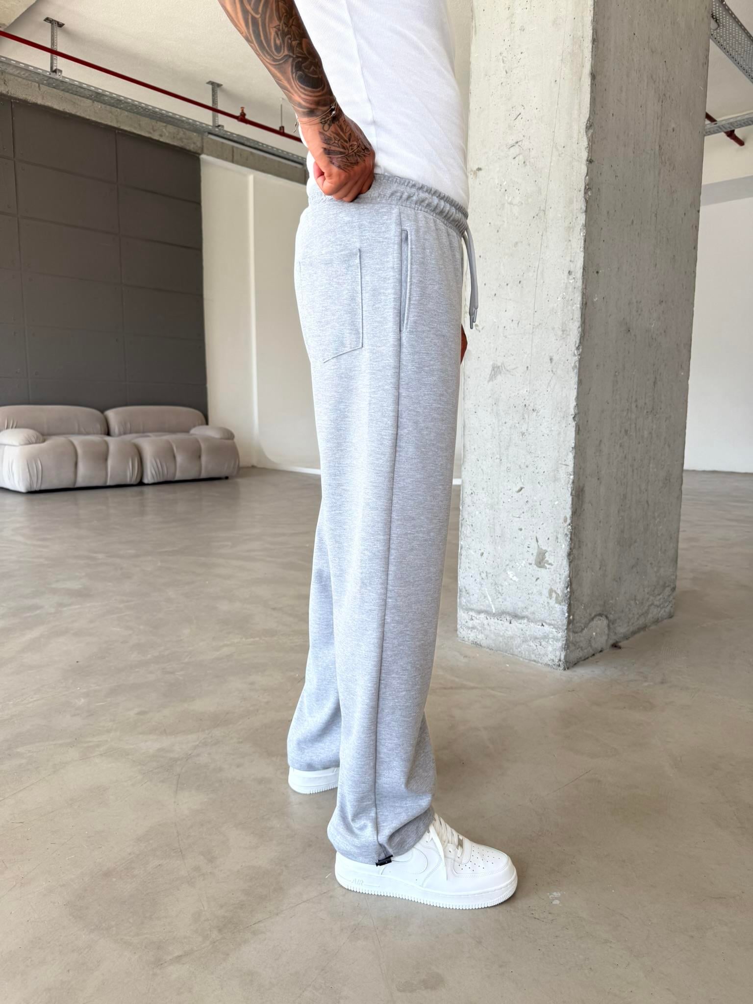 Premium Basic Nakışlı Baggy Eşofman - Gri