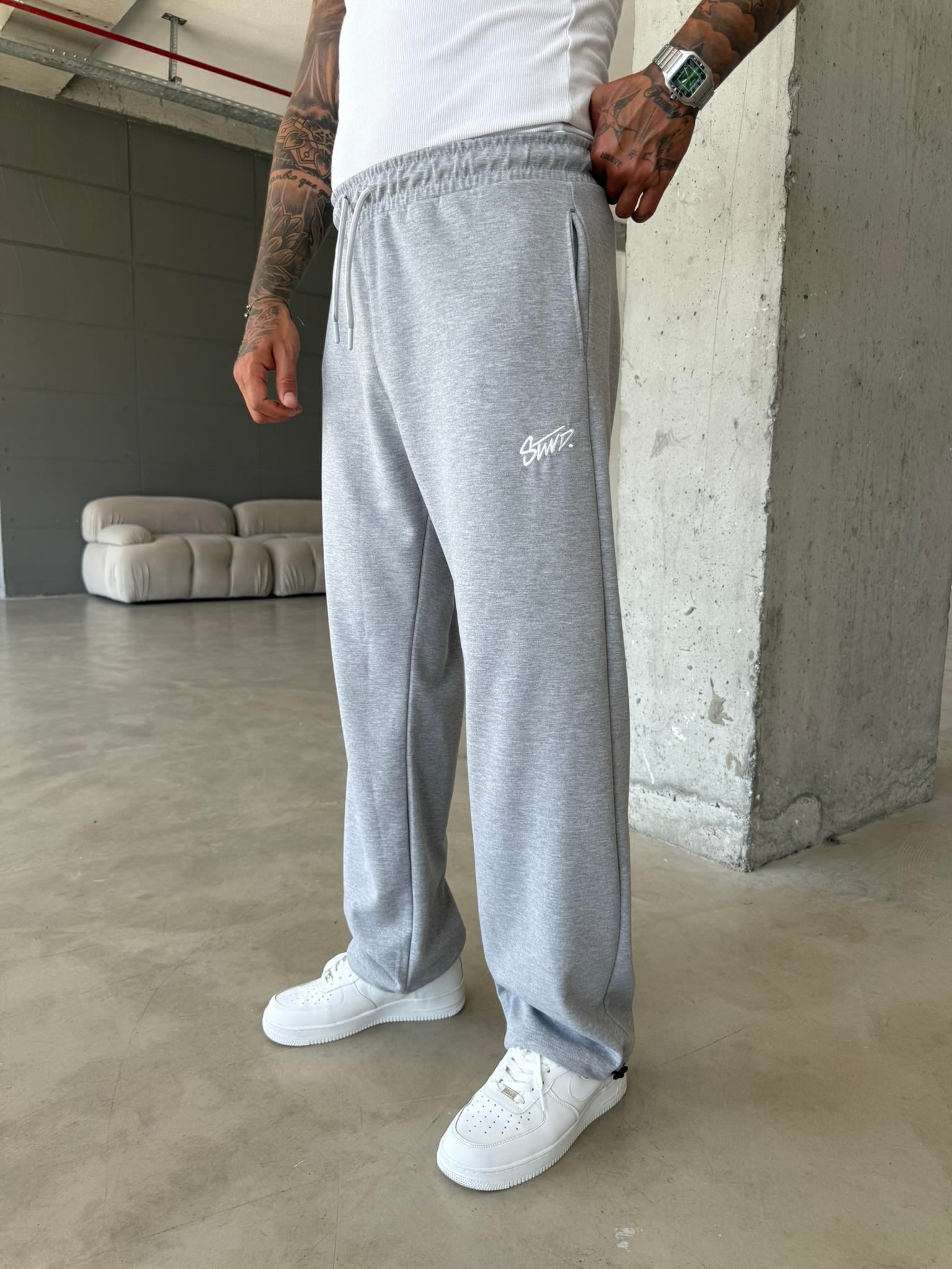 Premium Basic Nakışlı Baggy Eşofman - Gri