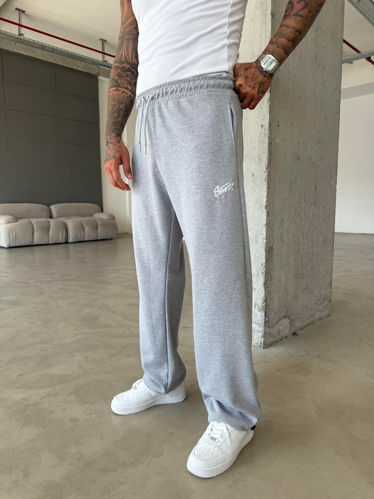 Premium Basic Nakışlı Baggy Eşofman - Gri