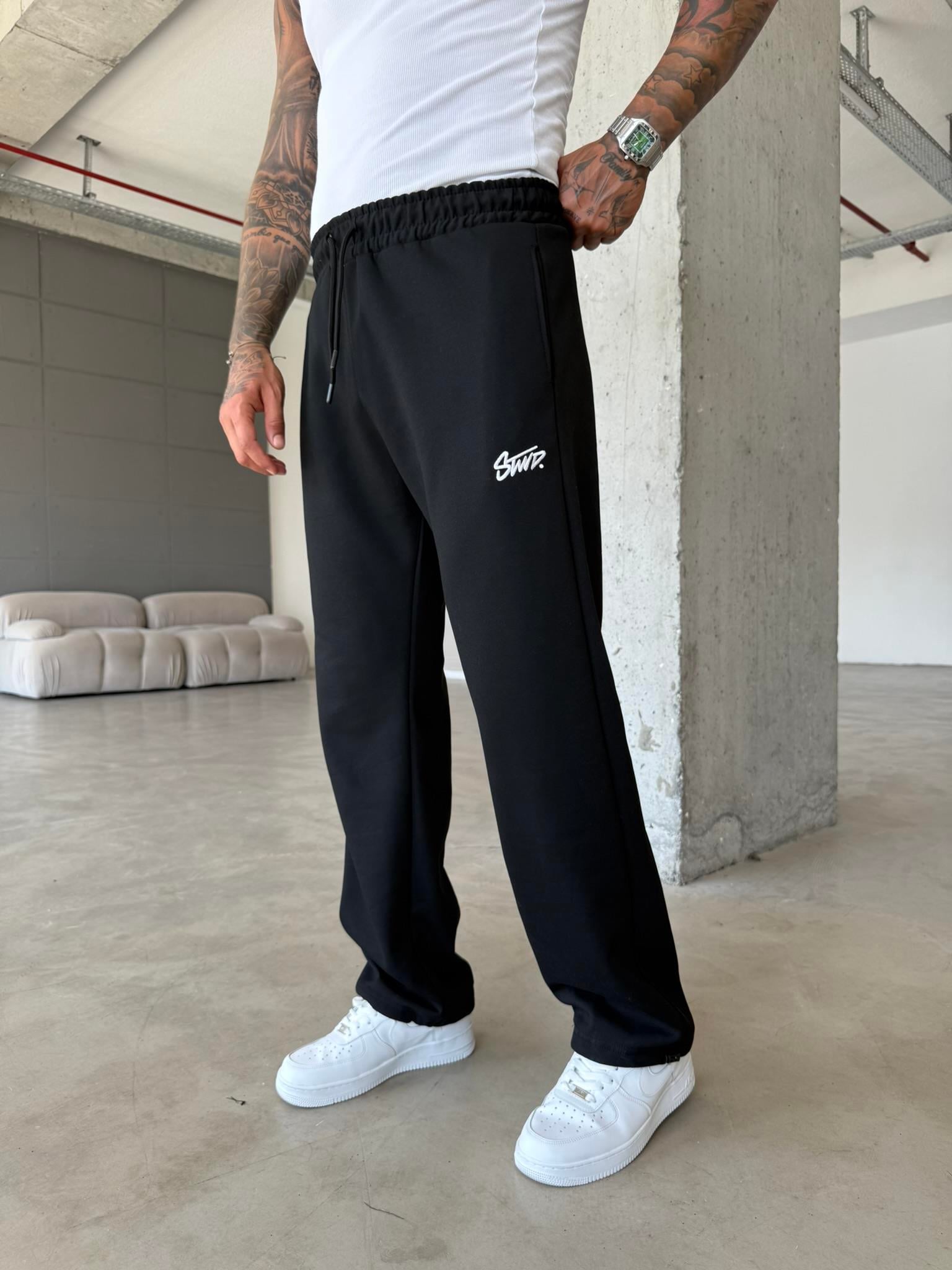 Premium Basic Nakışlı Baggy Eşofman - Siyah