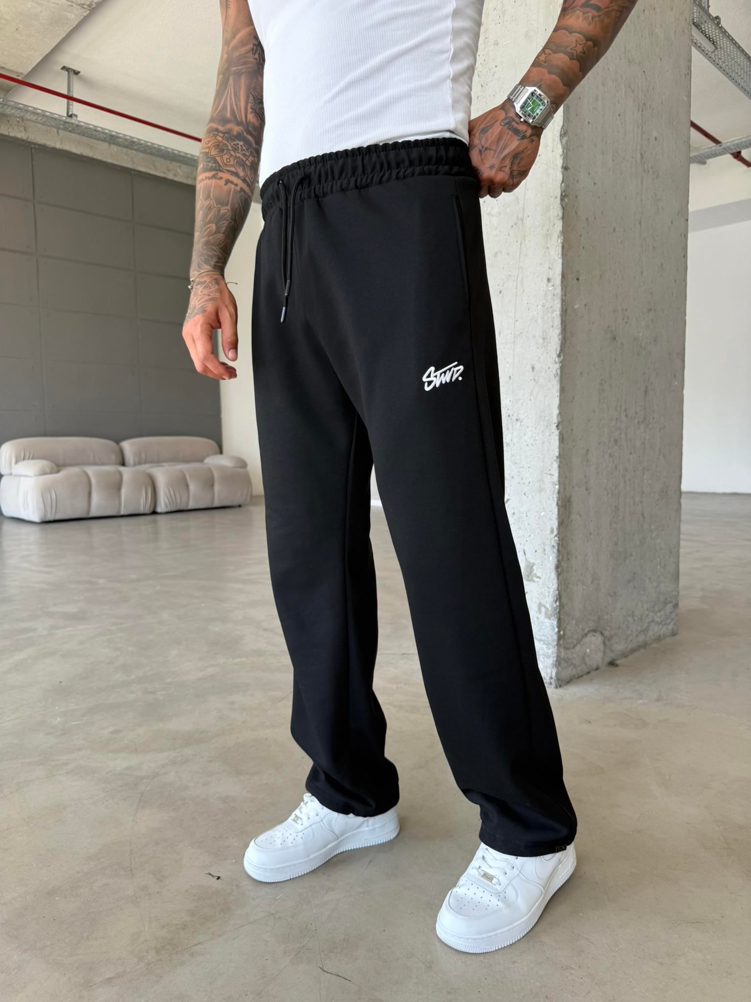 Premium Basic Nakışlı Baggy Eşofman - Siyah