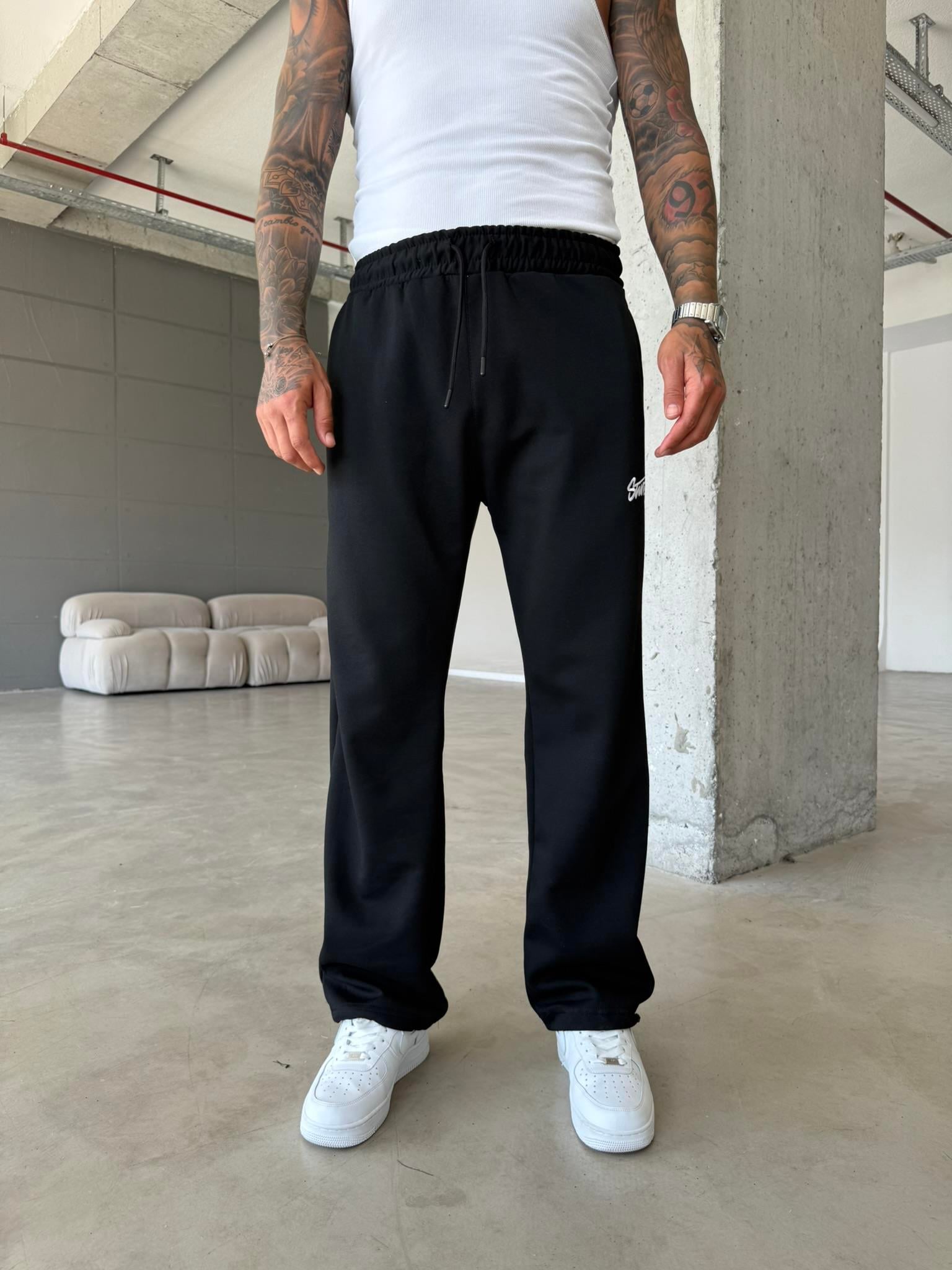 Premium Basic Nakışlı Baggy Eşofman - Siyah