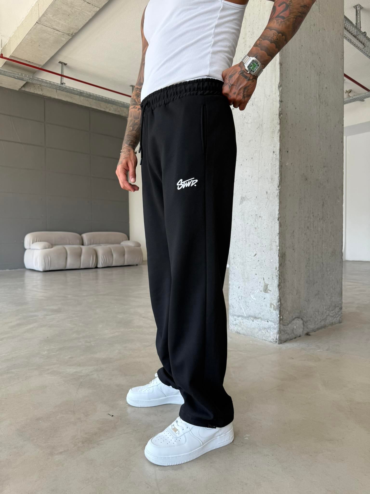 Premium Basic Nakışlı Baggy Eşofman - Siyah