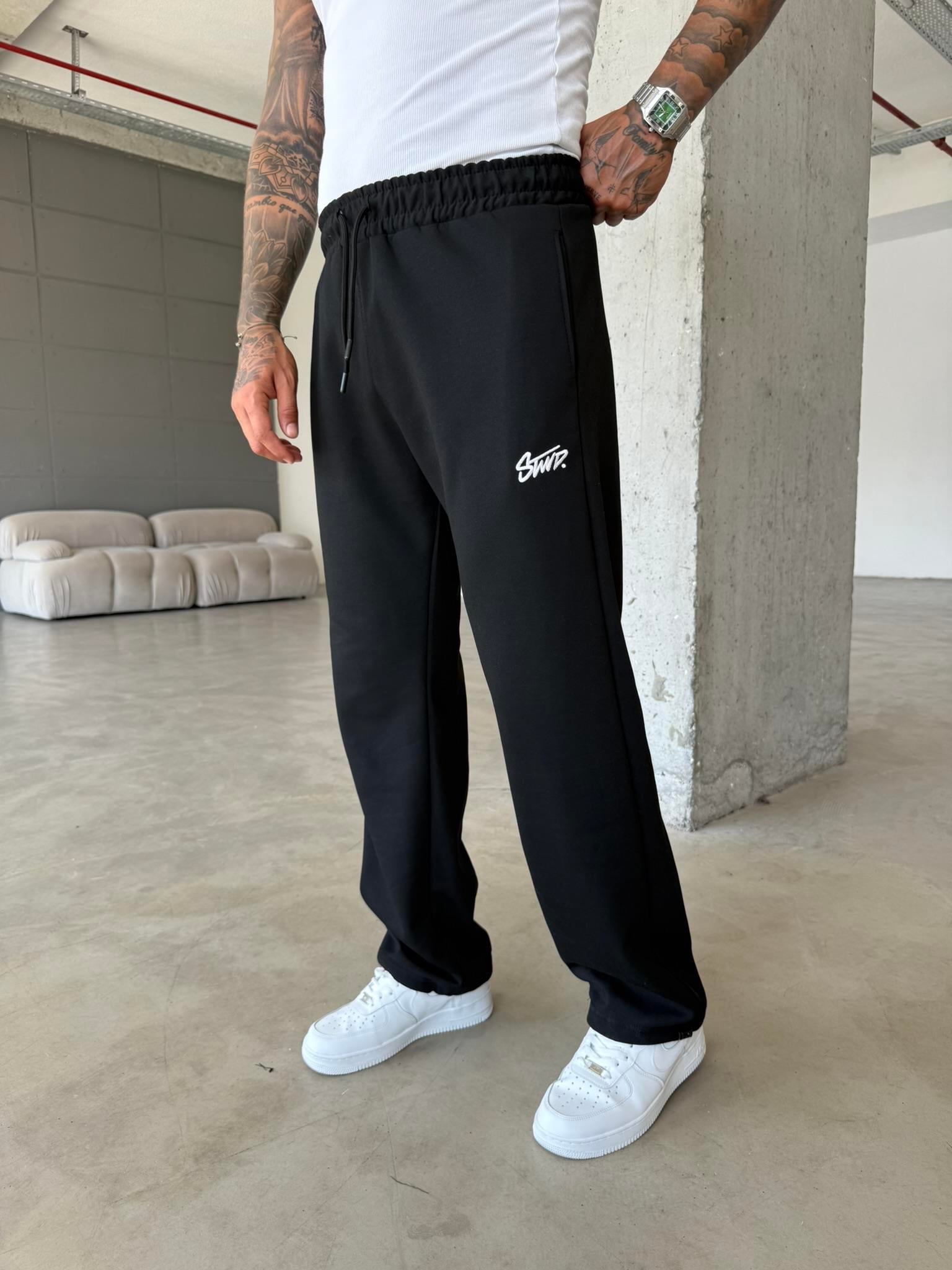 Premium Basic Nakışlı Baggy Eşofman - Siyah