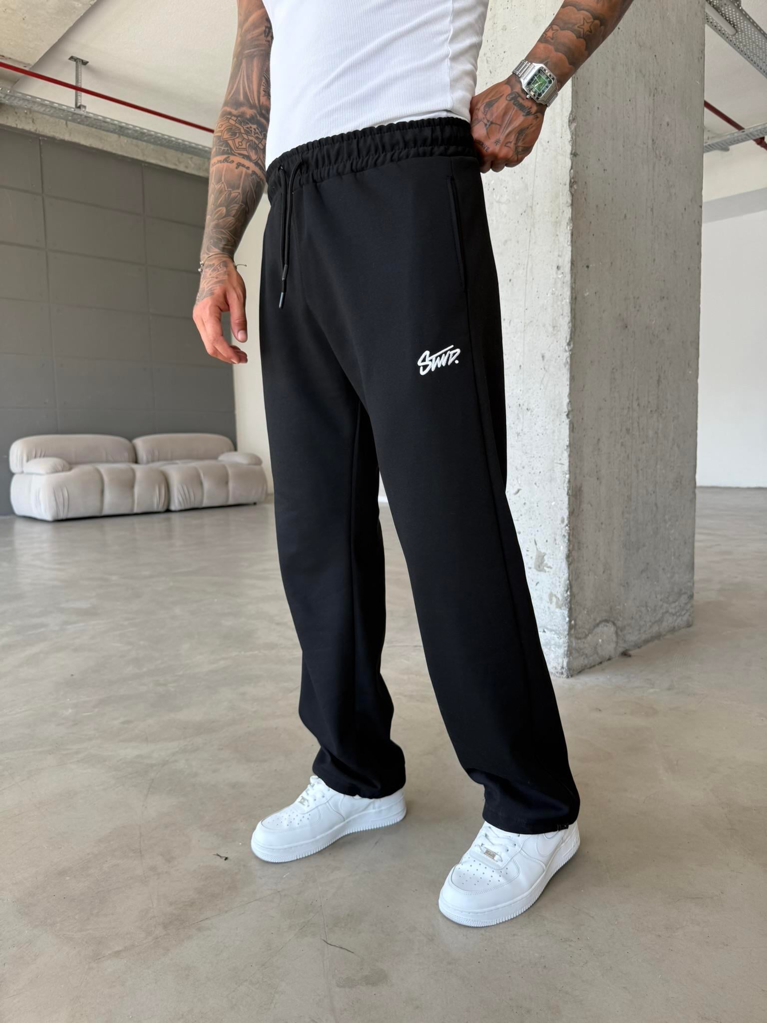 Premium Basic Nakışlı Baggy Eşofman - Siyah