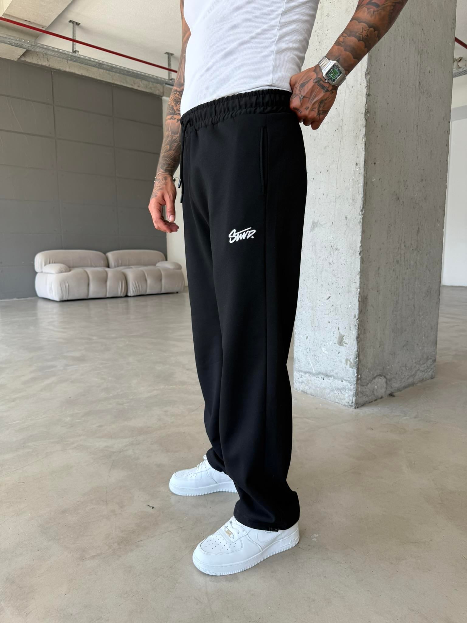 Premium Basic Nakışlı Baggy Eşofman - Siyah