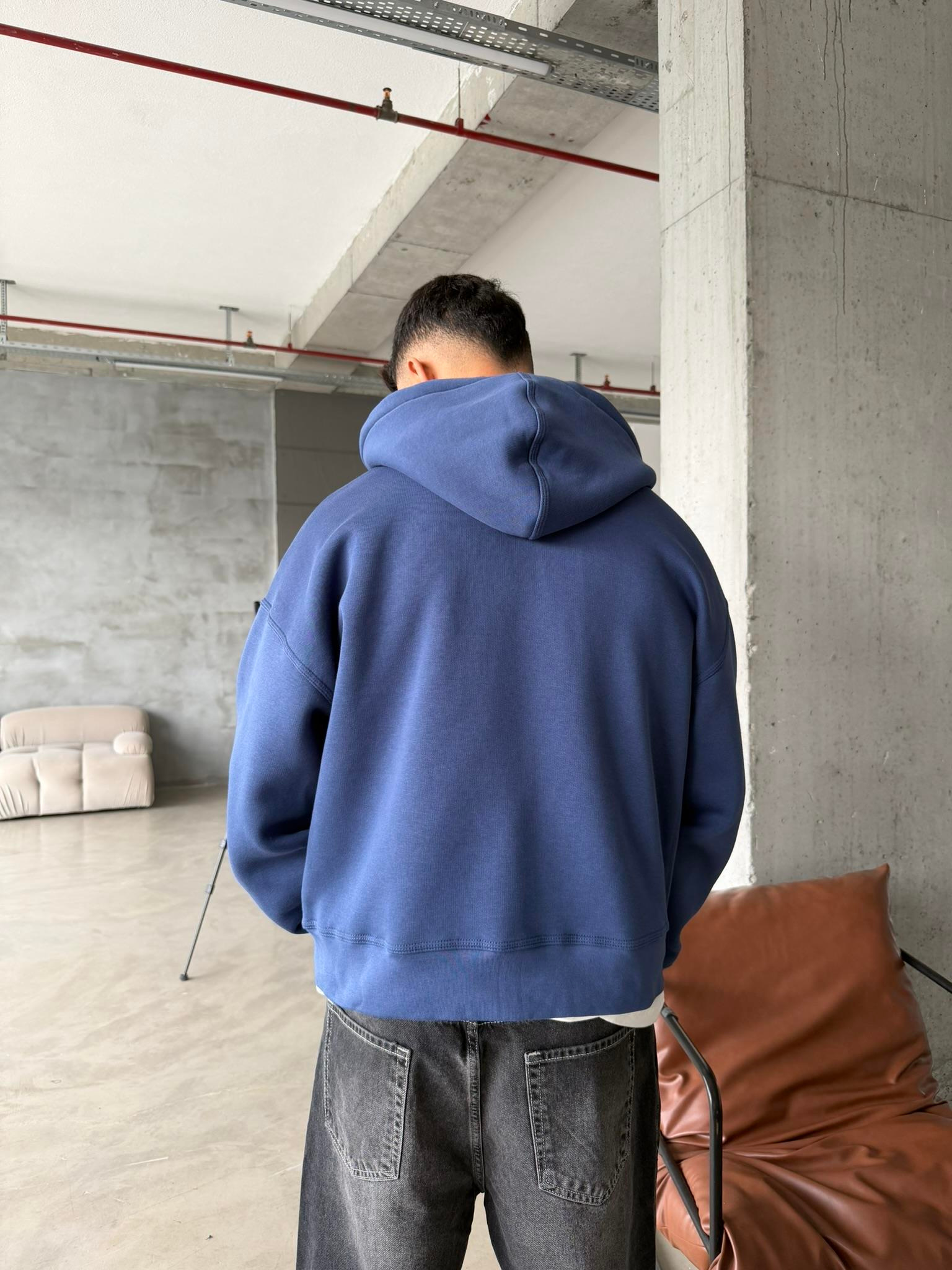 Premium Cift Fermuar Zip Hırka -  İndigo