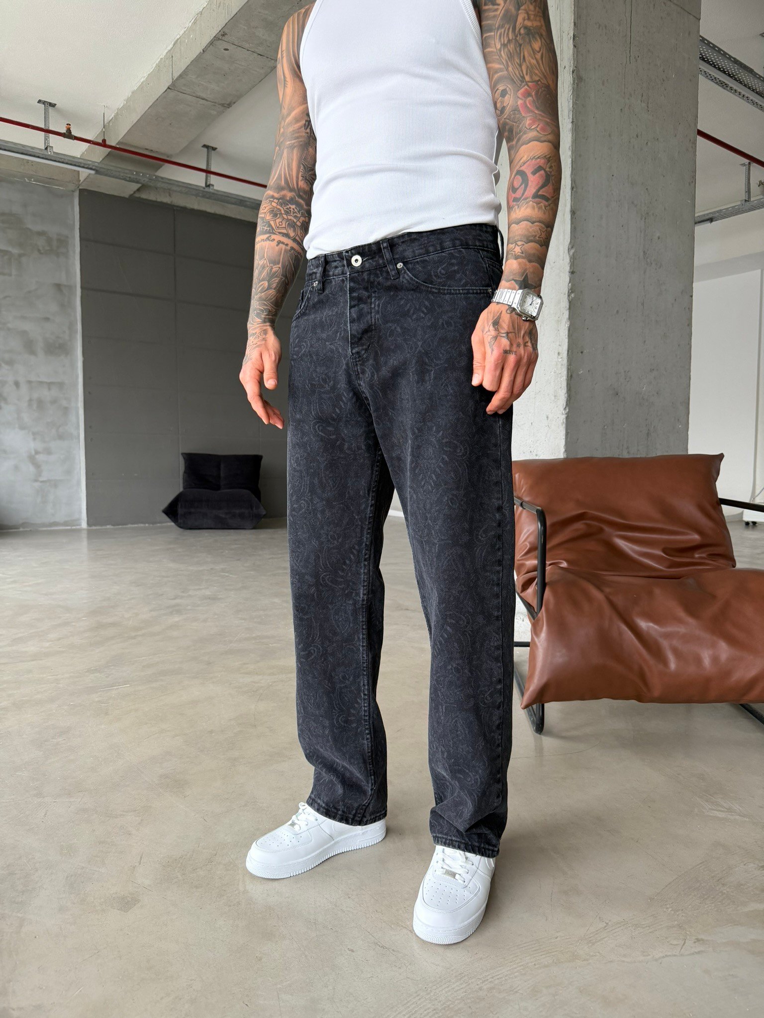 Premium Desenli Baggy Pantolon - Antrasit