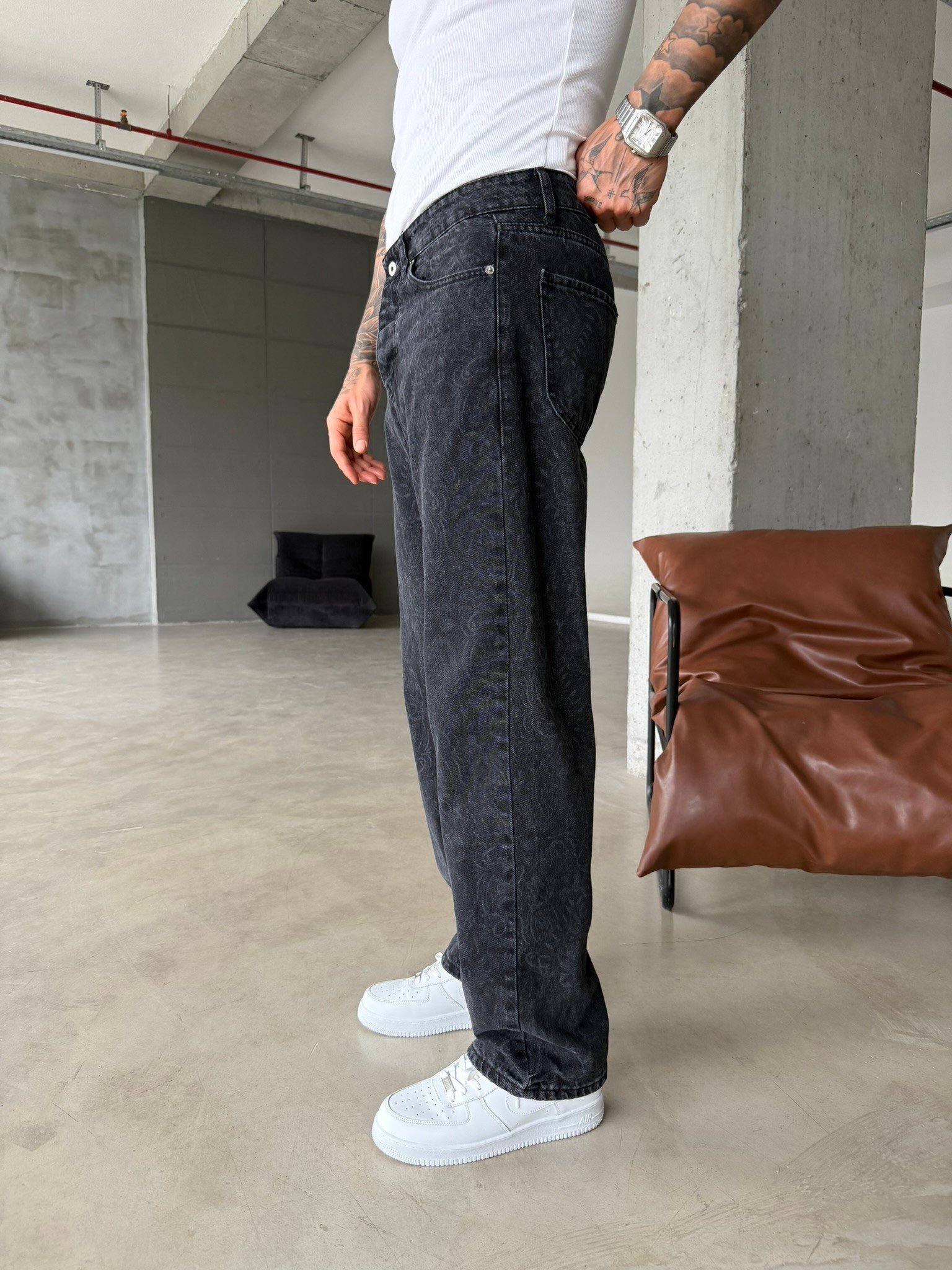 Premium Desenli Baggy Pantolon - Antrasit