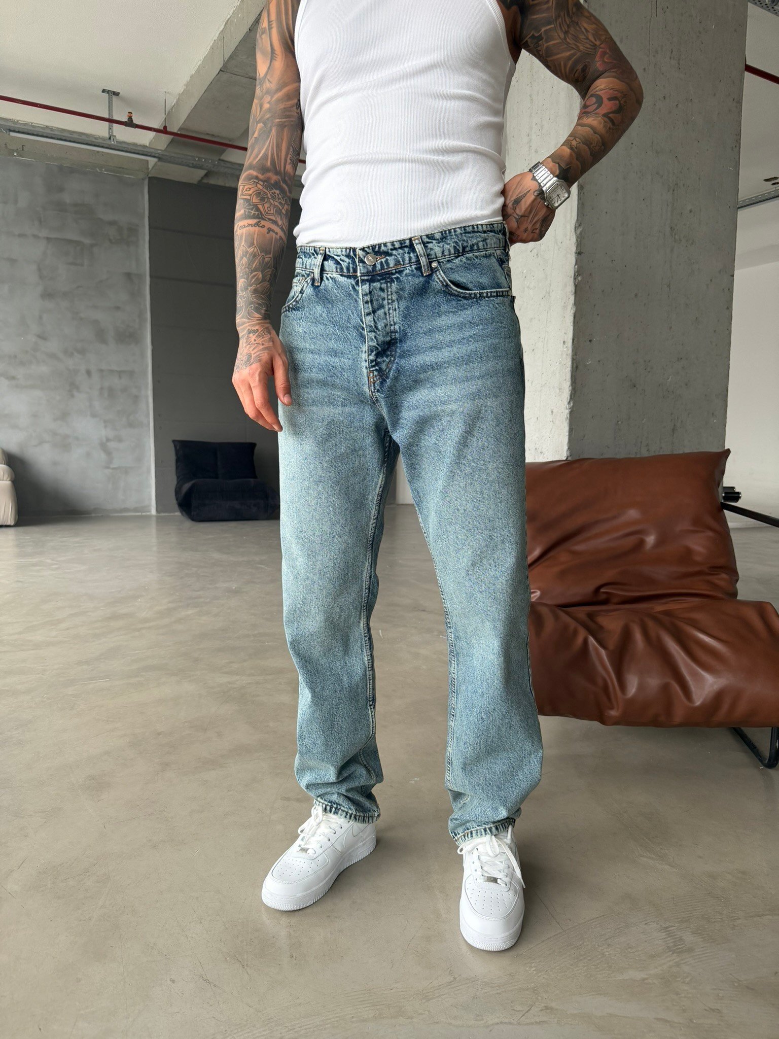 Premium Düz Basic Baggy Fit Pantolon - İndigo