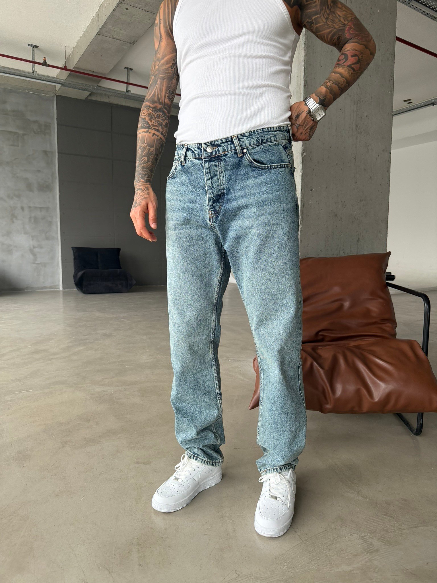 Premium Düz Basic Baggy Fit Pantolon - İndigo
