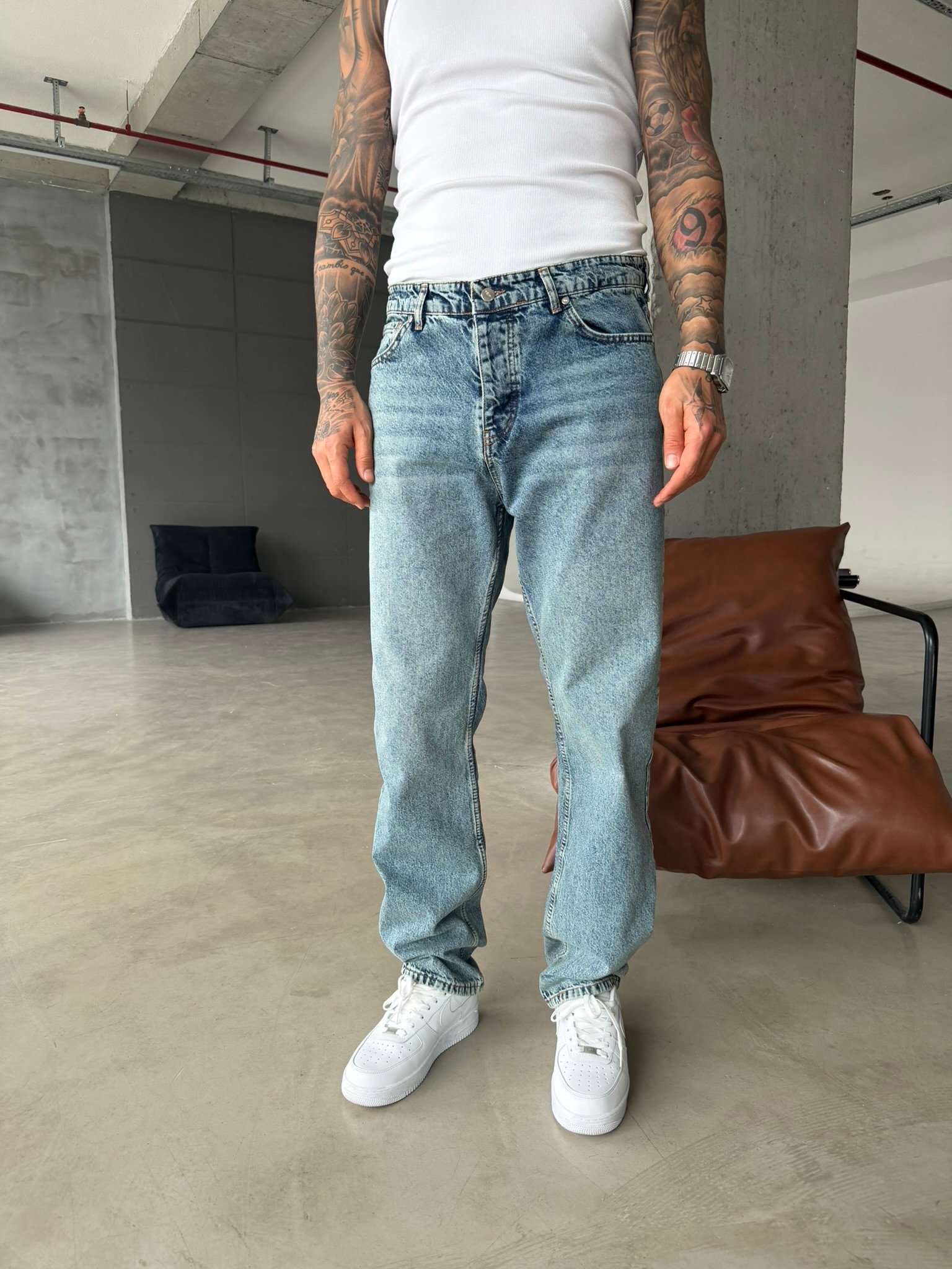 Premium Düz Basic Baggy Fit Pantolon - İndigo